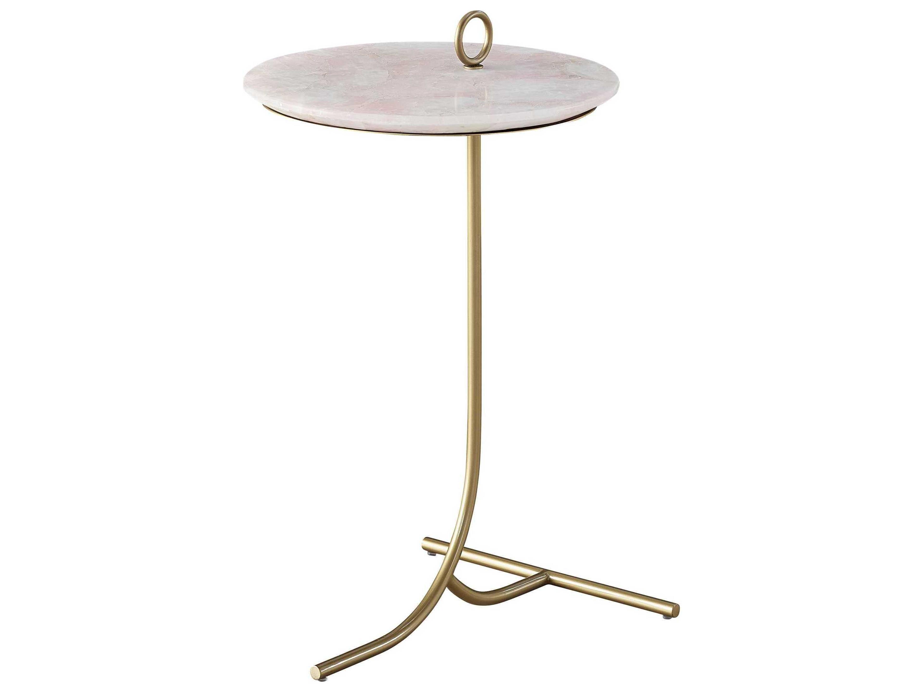 Tranquility Round Stone Rose Quartz White Carrara Marble Soft Gold End Table