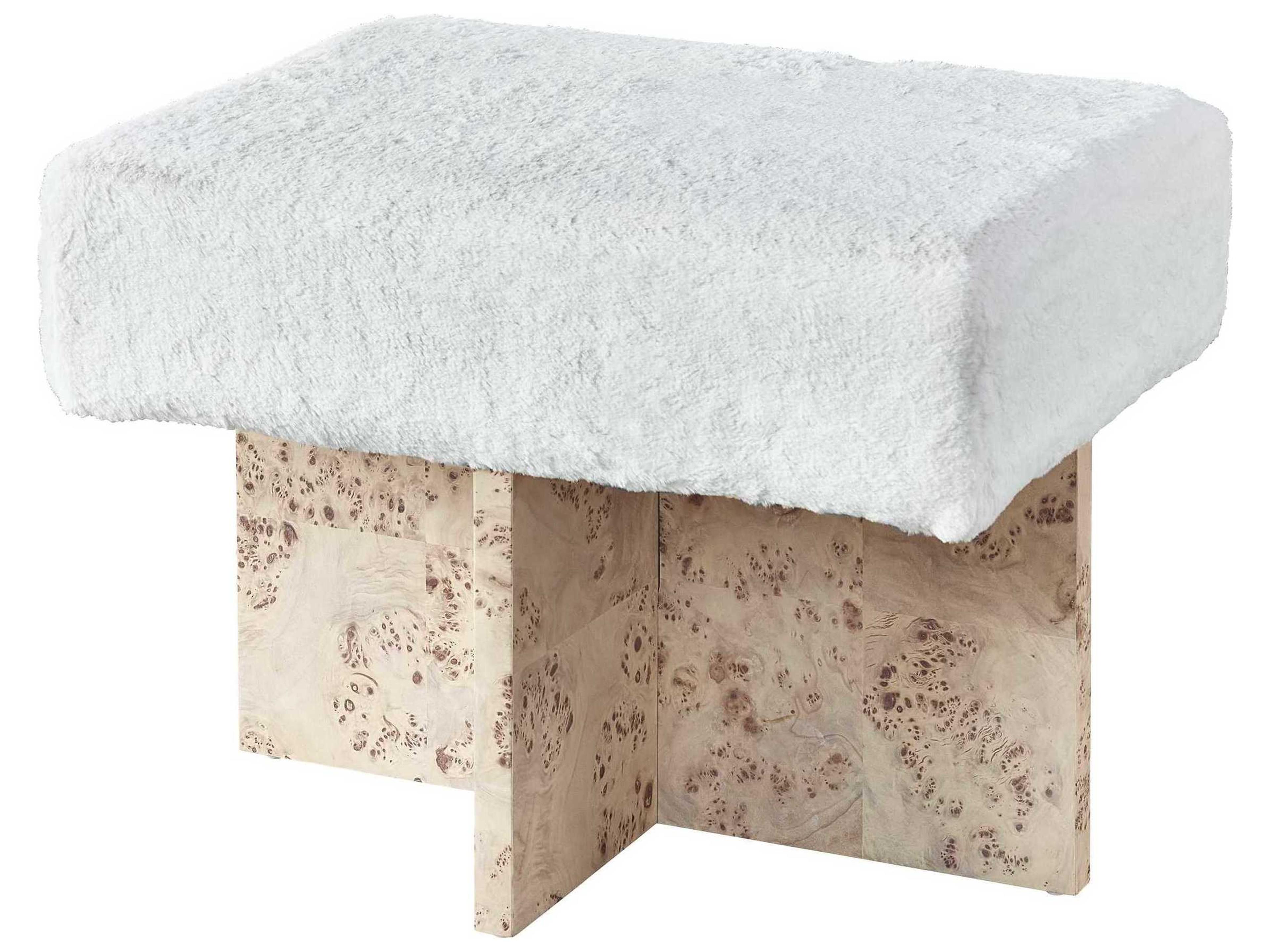 Tranquility Mappa Burl White Upholstered Accent Bench