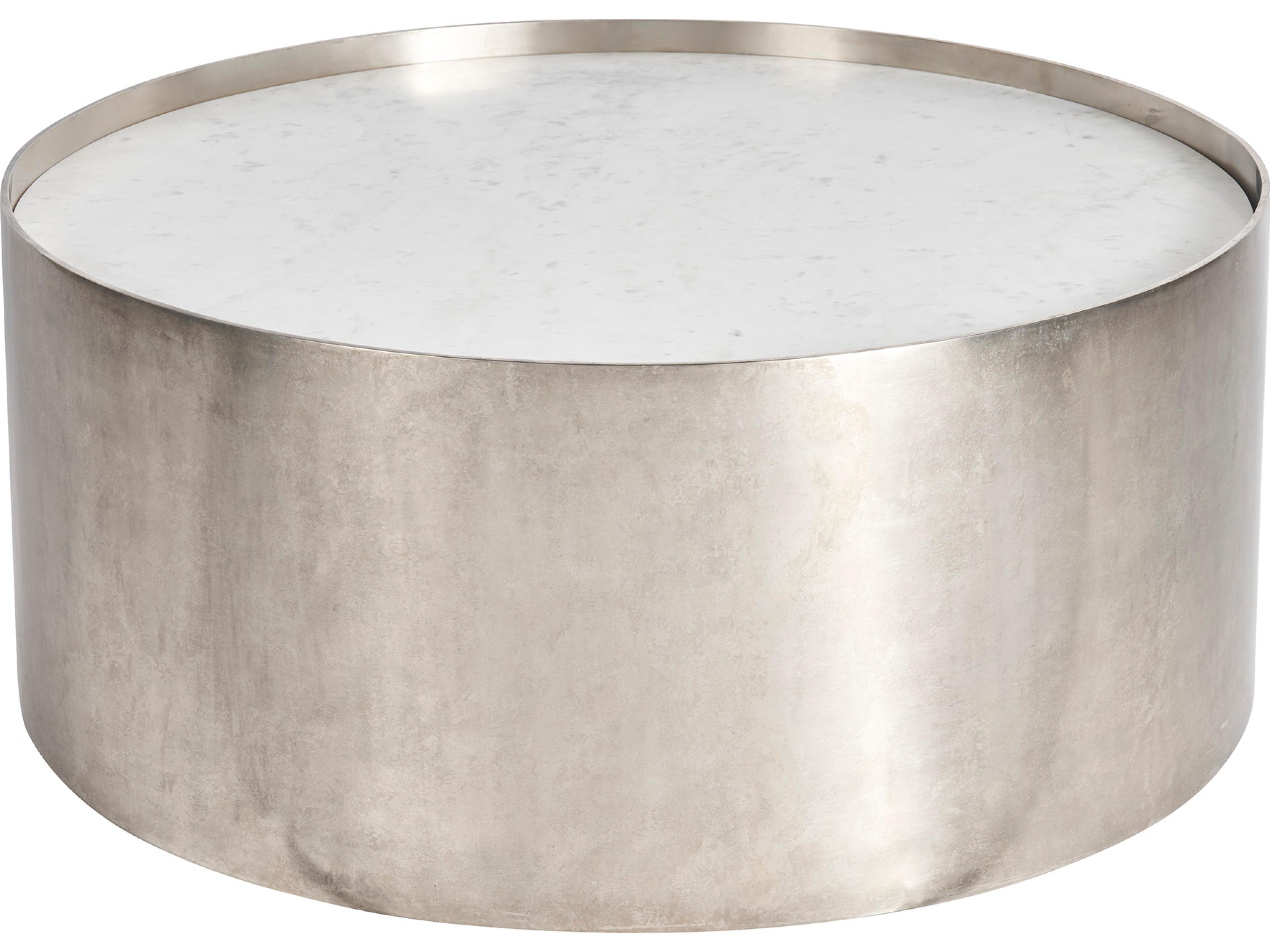 Modern White Banswara/Antique Nickel 38" Aspen Cocktail Table