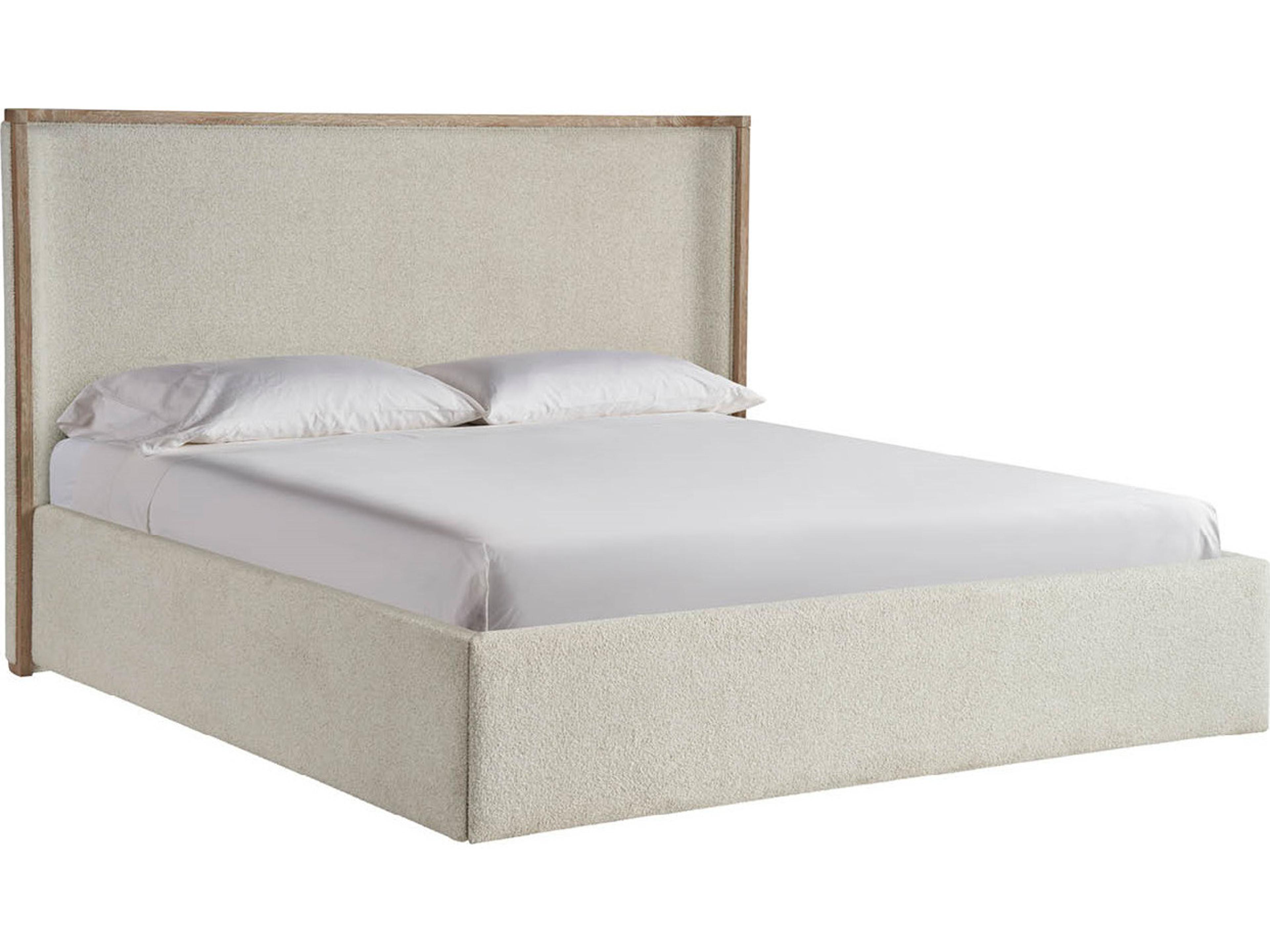 Avaline Beige Oak Wood Upholstered Queen Panel Bed