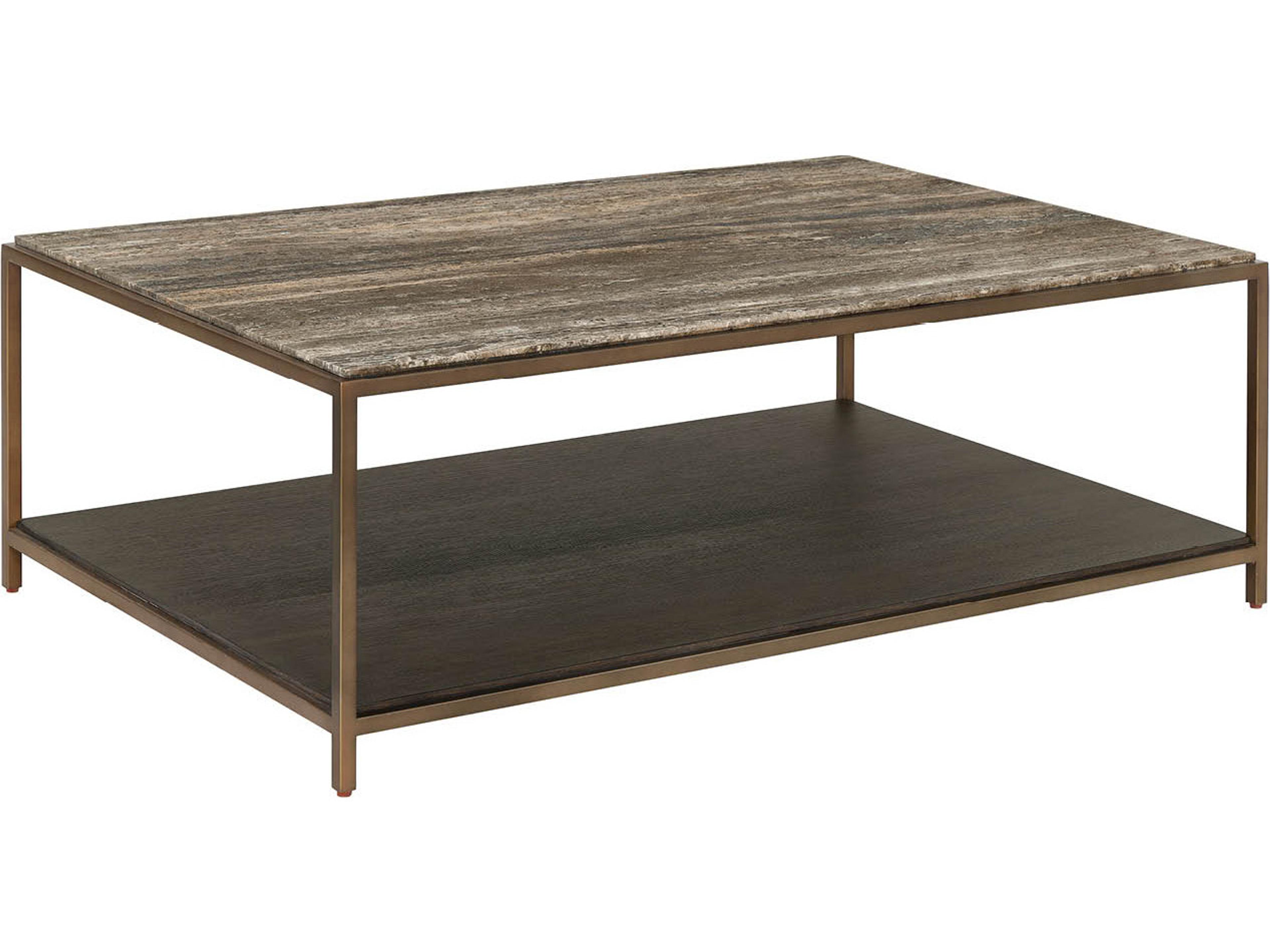 Montclair Rectangular Wood Smioked Gold And Travertine Coffee Table