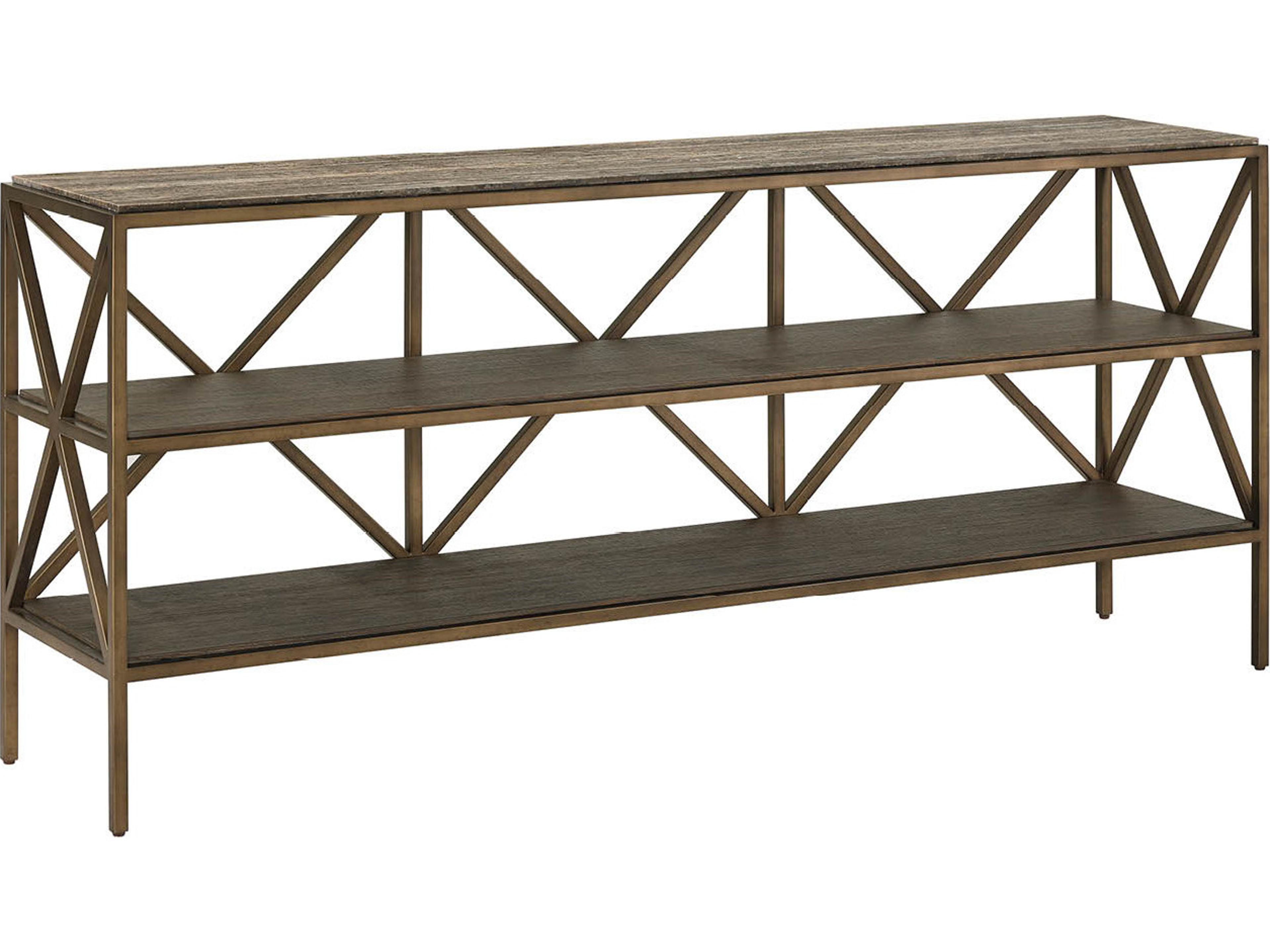 Montclair Rectangular Wood Smioked Gold And Travertine Console Table