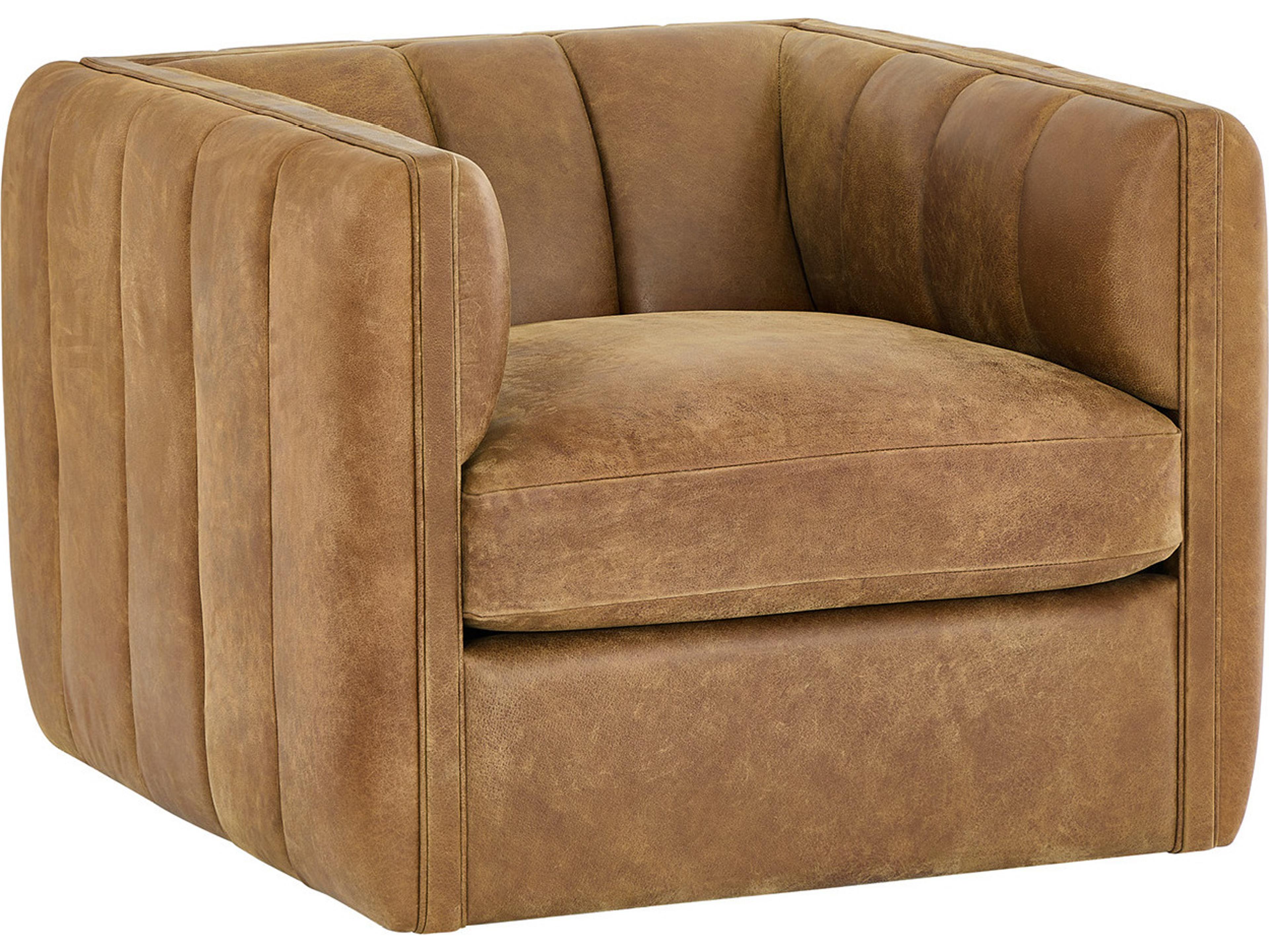 Vesta Swivel Brown Leather Accent Chair