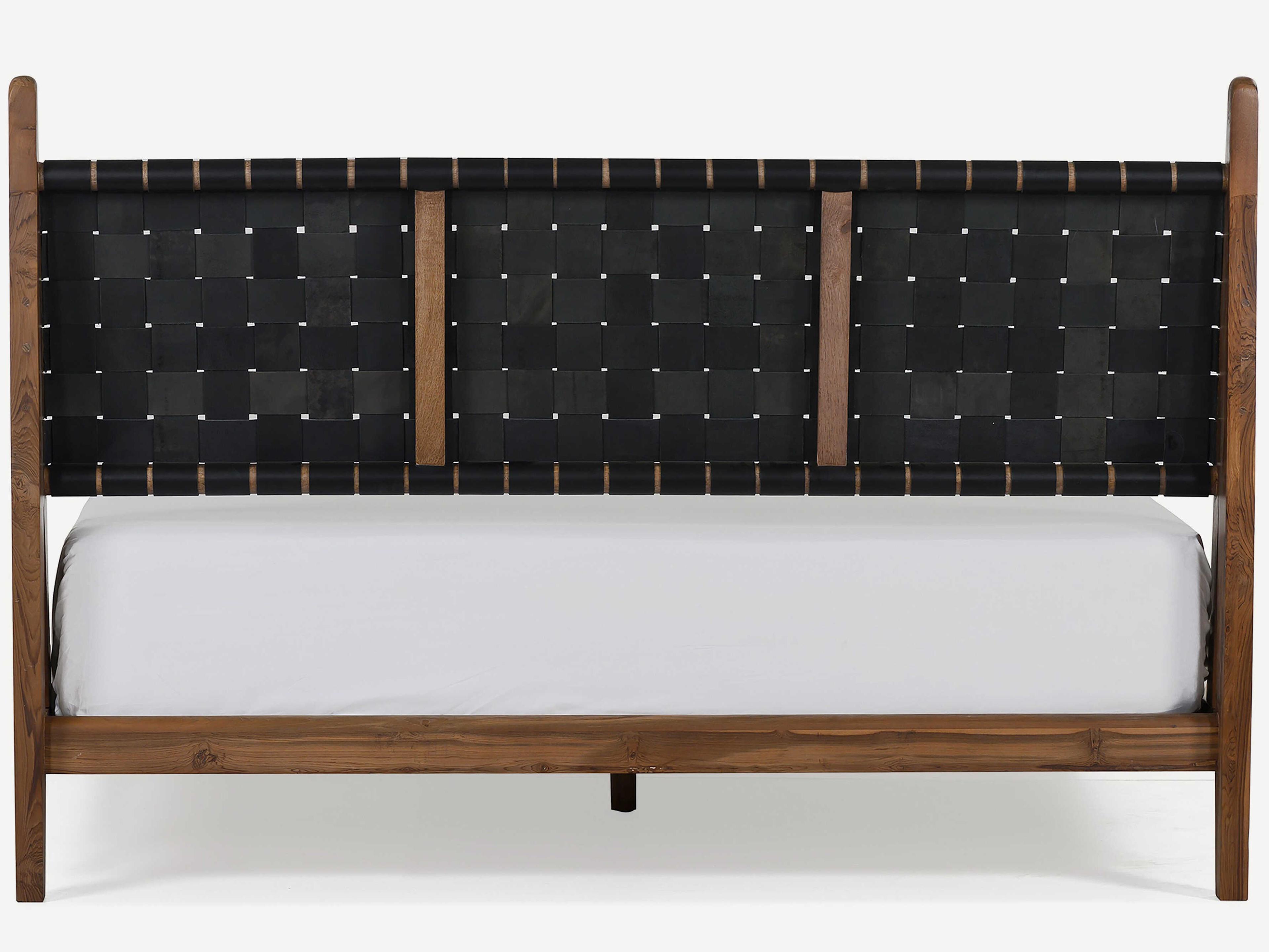 Union Home Cove Porto Natural Brown Oak Wood Upholstered Queen Platform Bed