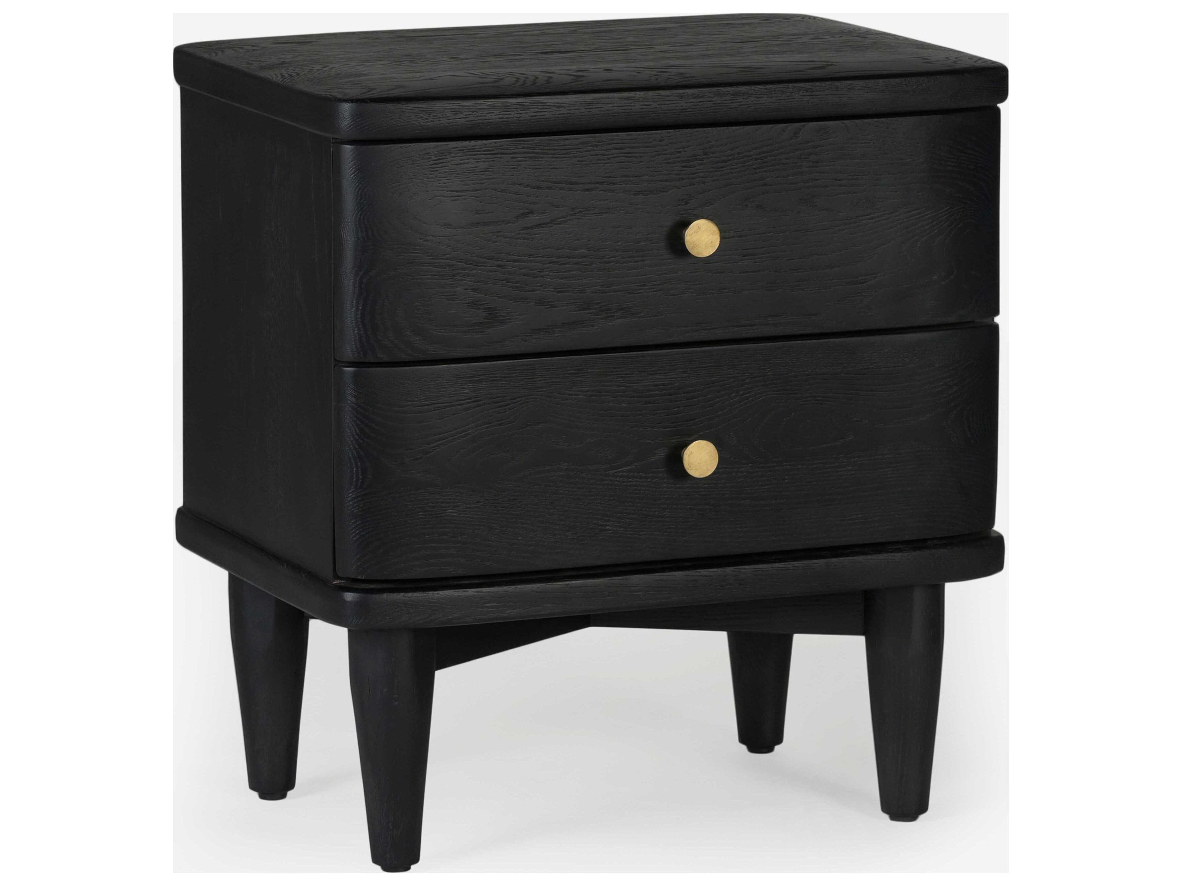 Daniel 2-Drawers Black Oak Wood Nightstand
