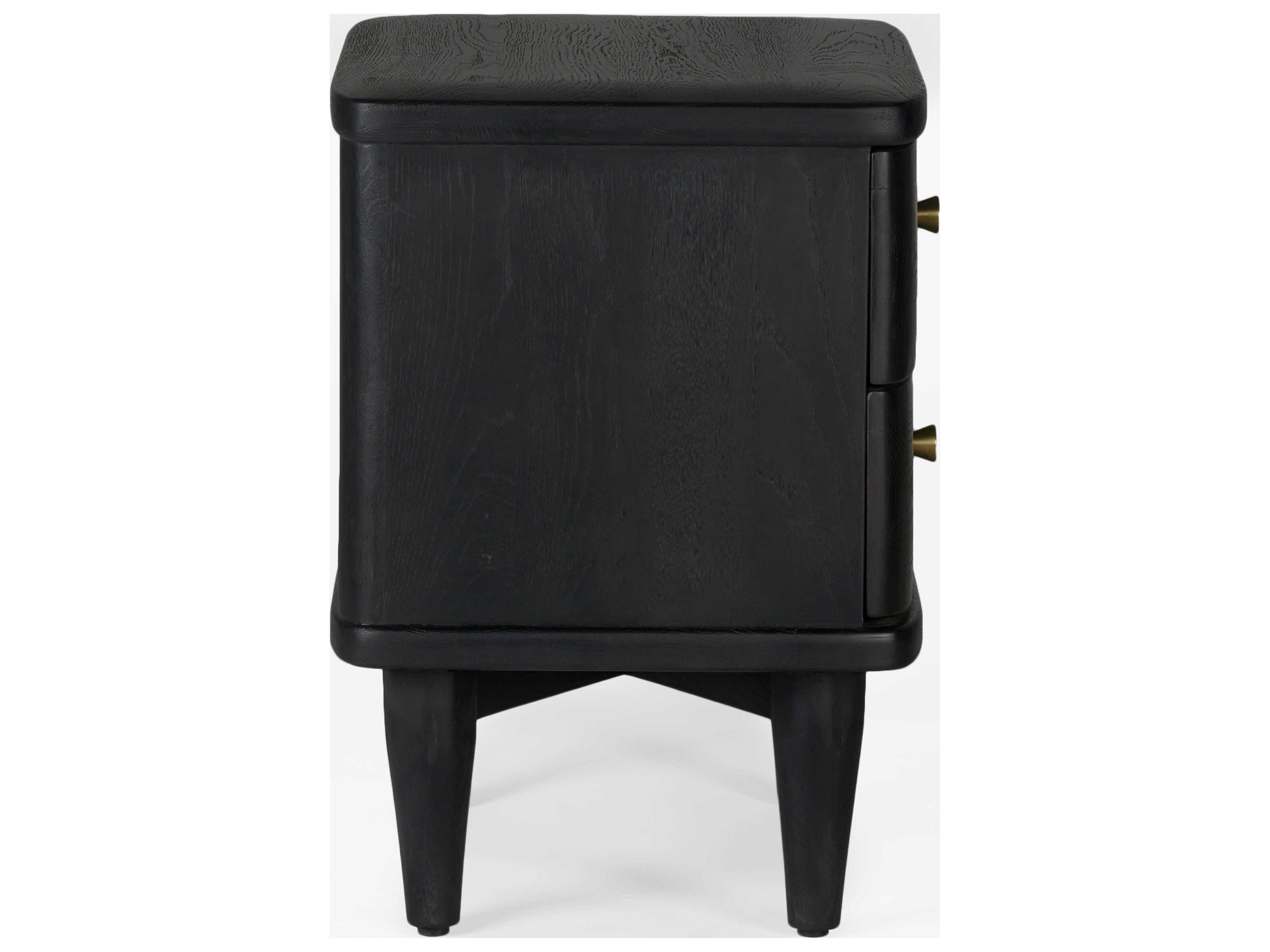 Union Home Daniel 2-Drawers Black Oak Wood Nightstand