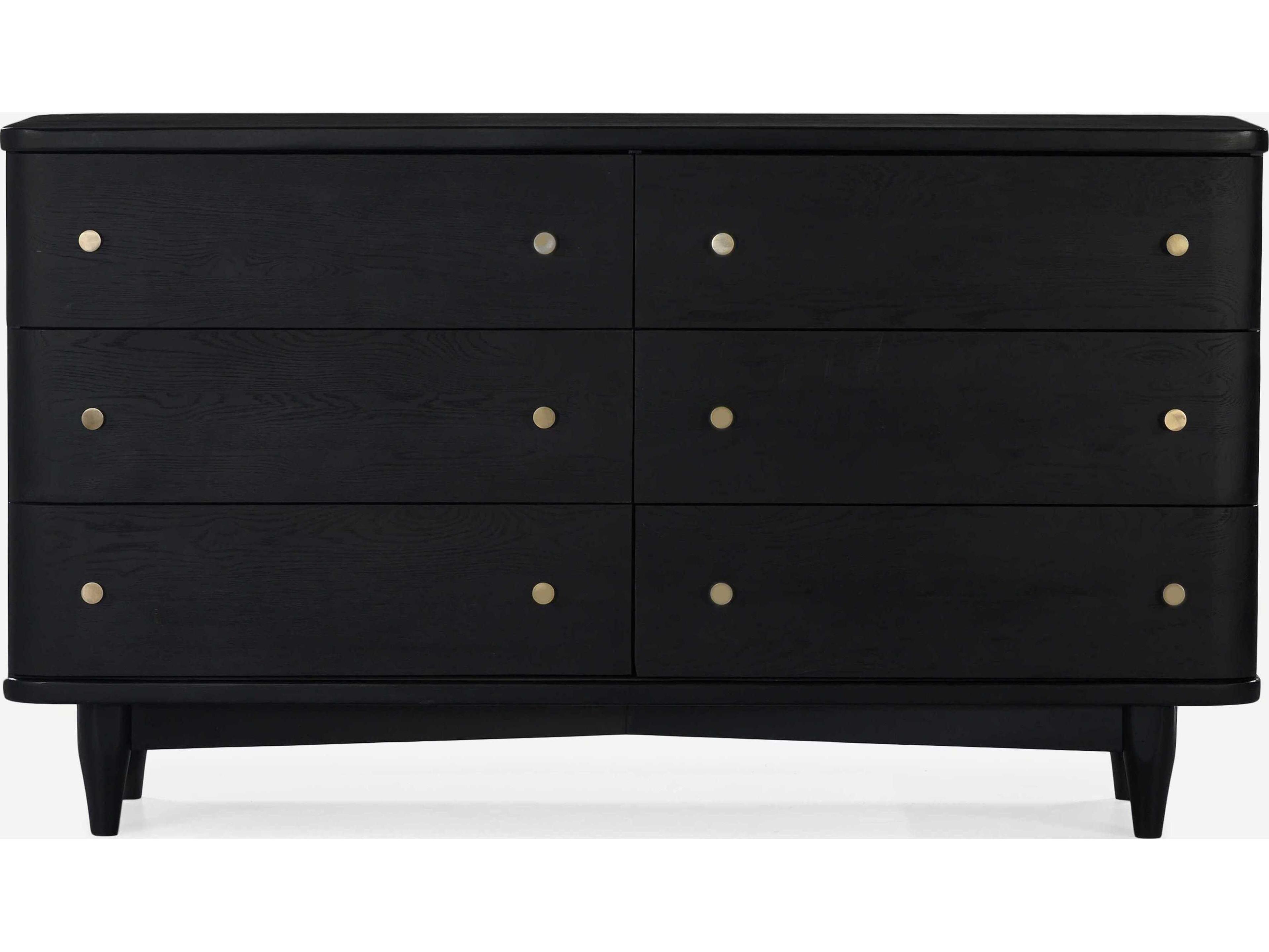 Union Home Daniel 6-Drawers Black Oak Wood Double Dresser