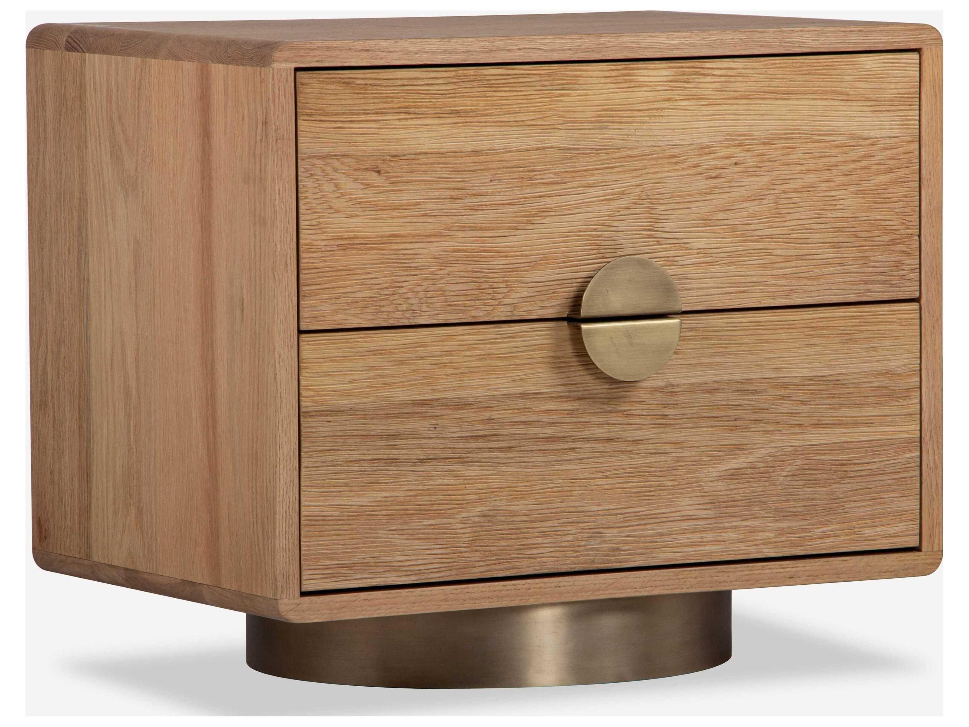 Podium 2-Drawers Brown Oak Wood Nightstand