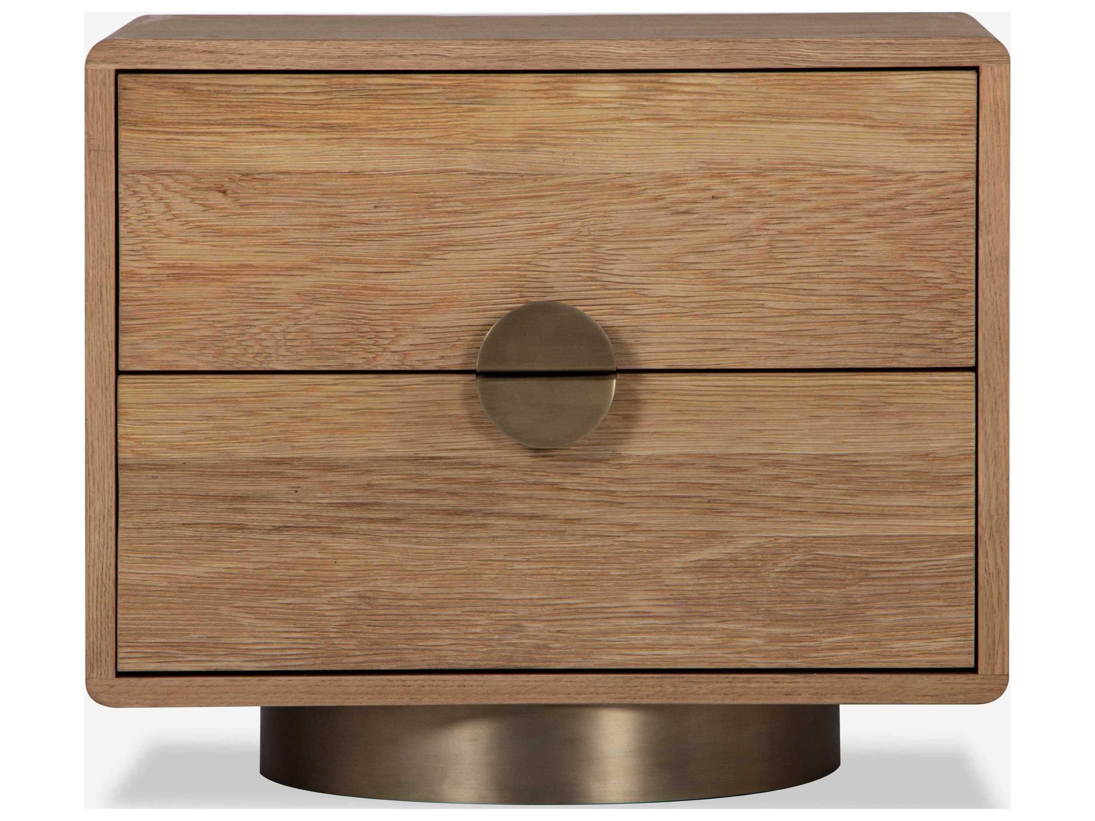 Union Home Podium 2-Drawers Brown Oak Wood Nightstand