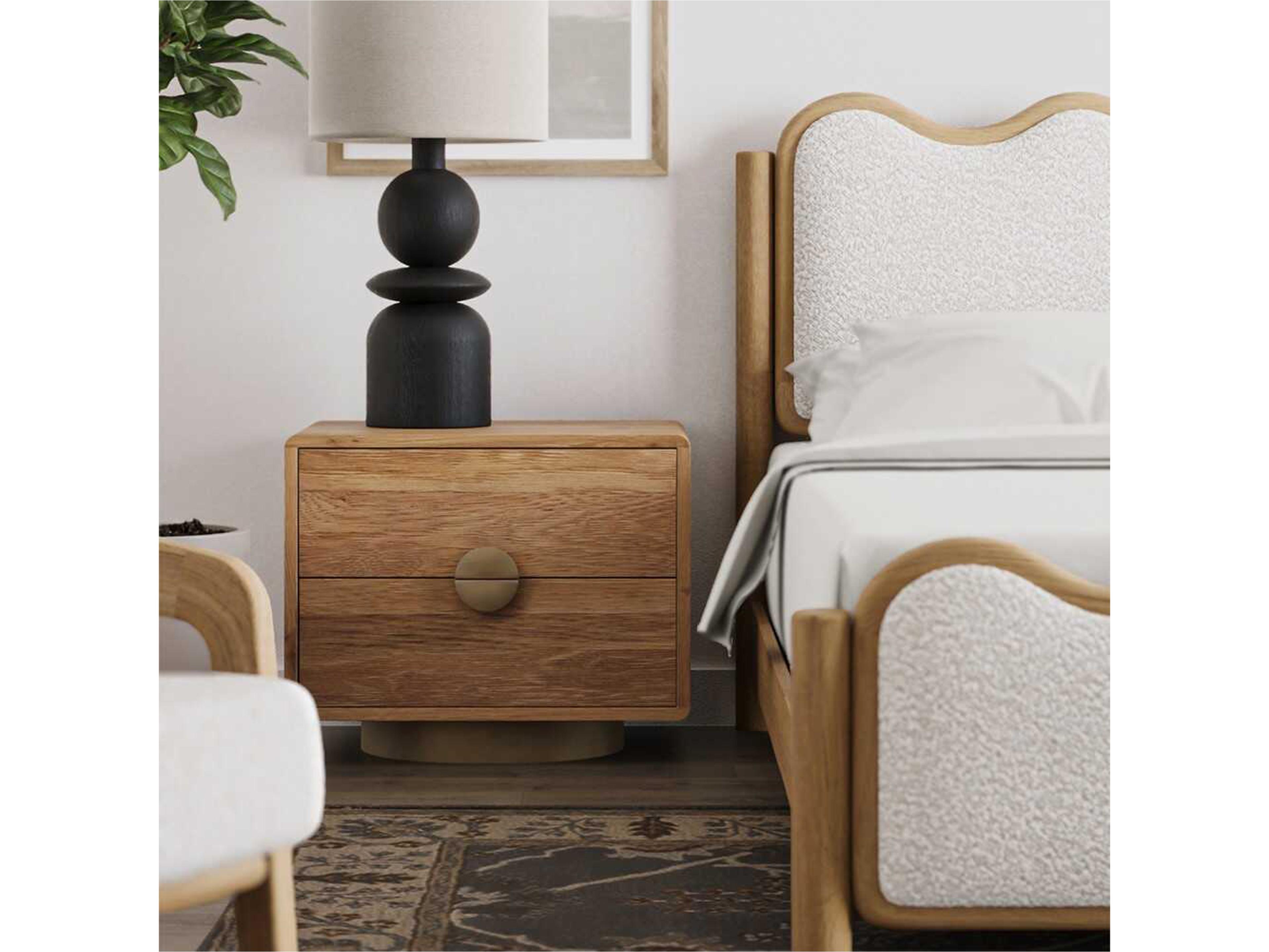 Union Home Podium 2-Drawers Brown Oak Wood Nightstand