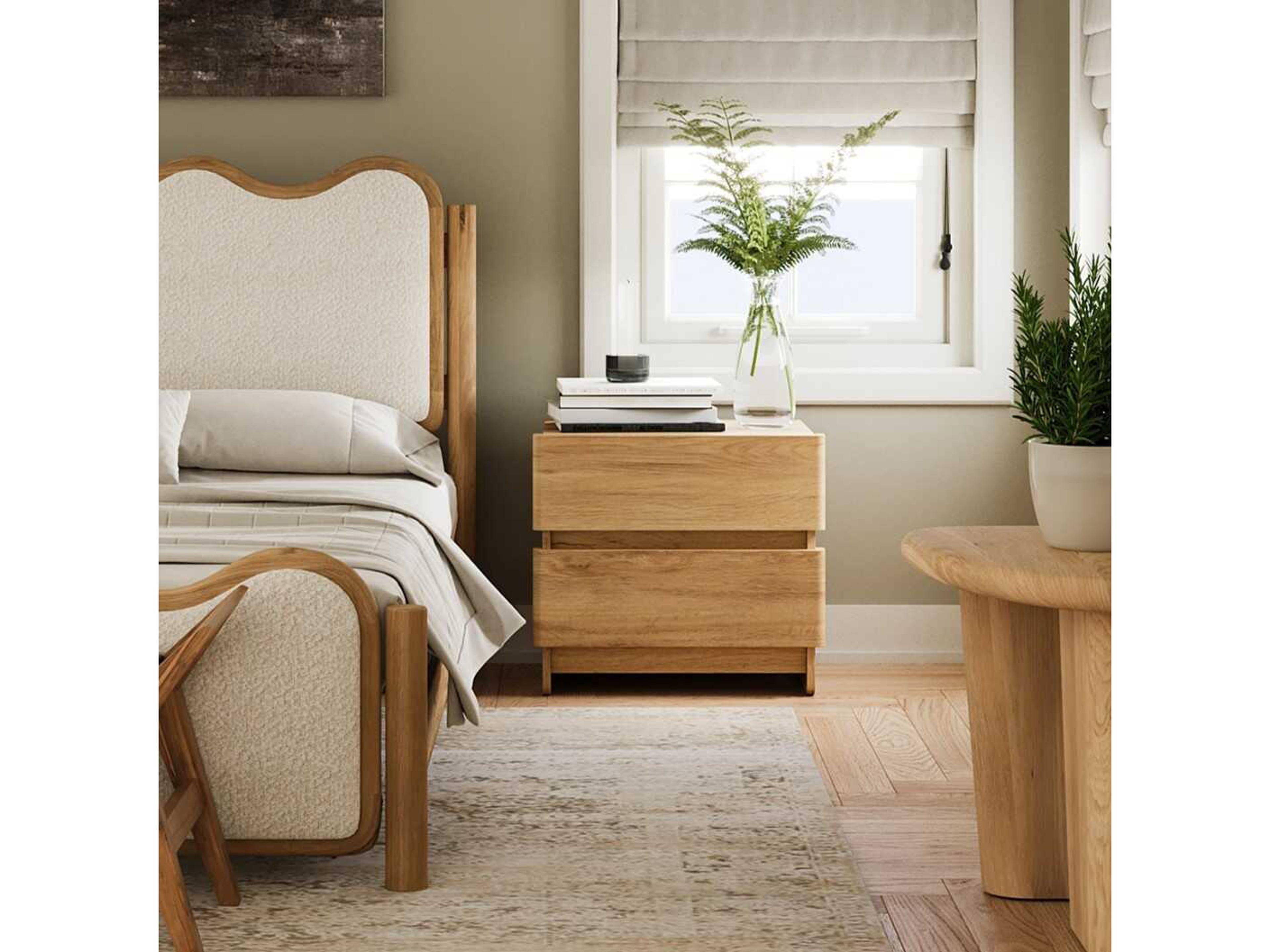 Union Home Swirl Natural Oak Wood Upholstered King Panel Bed