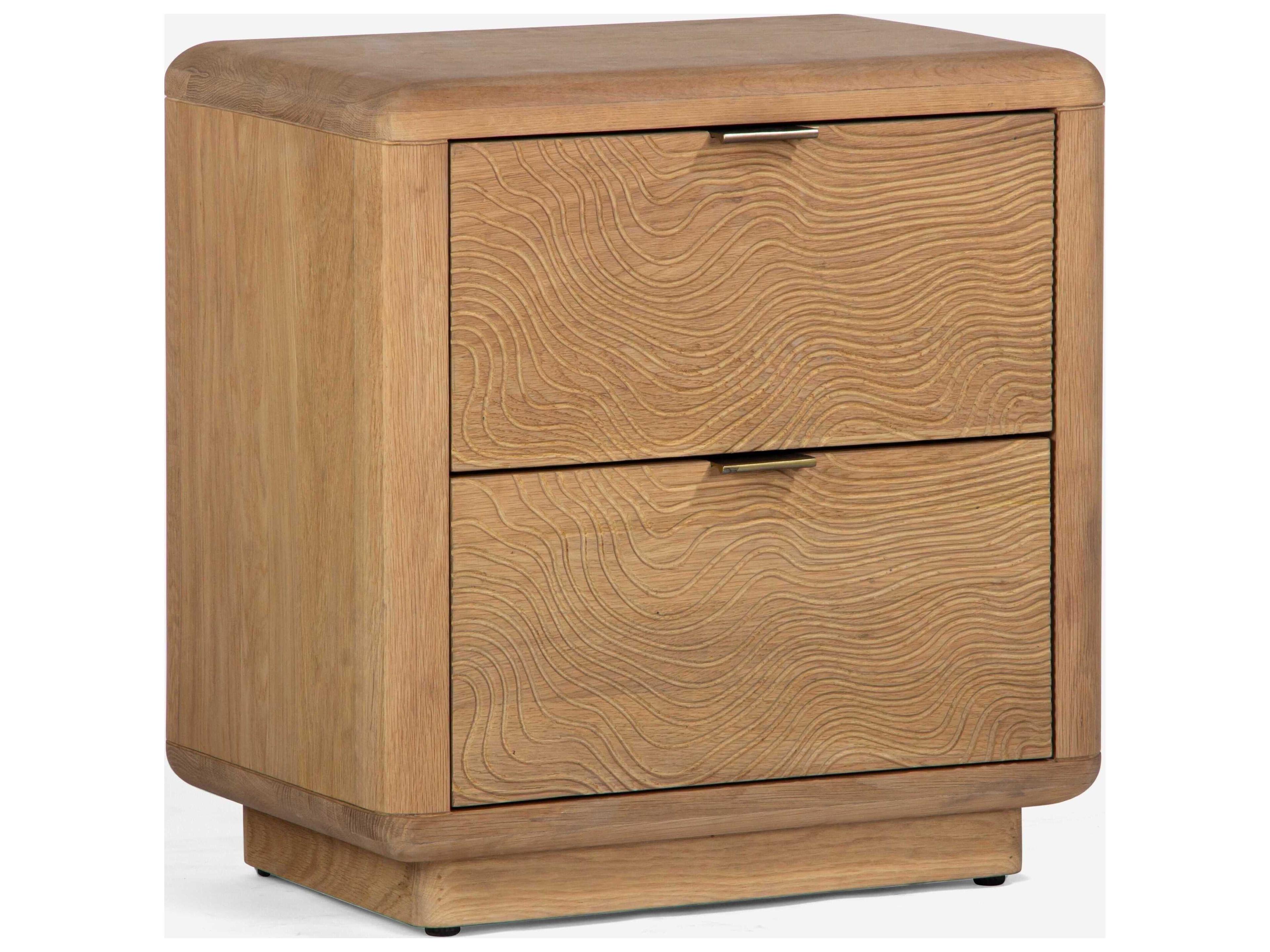 Textured 2-Drawers Oak Wood Nightstand