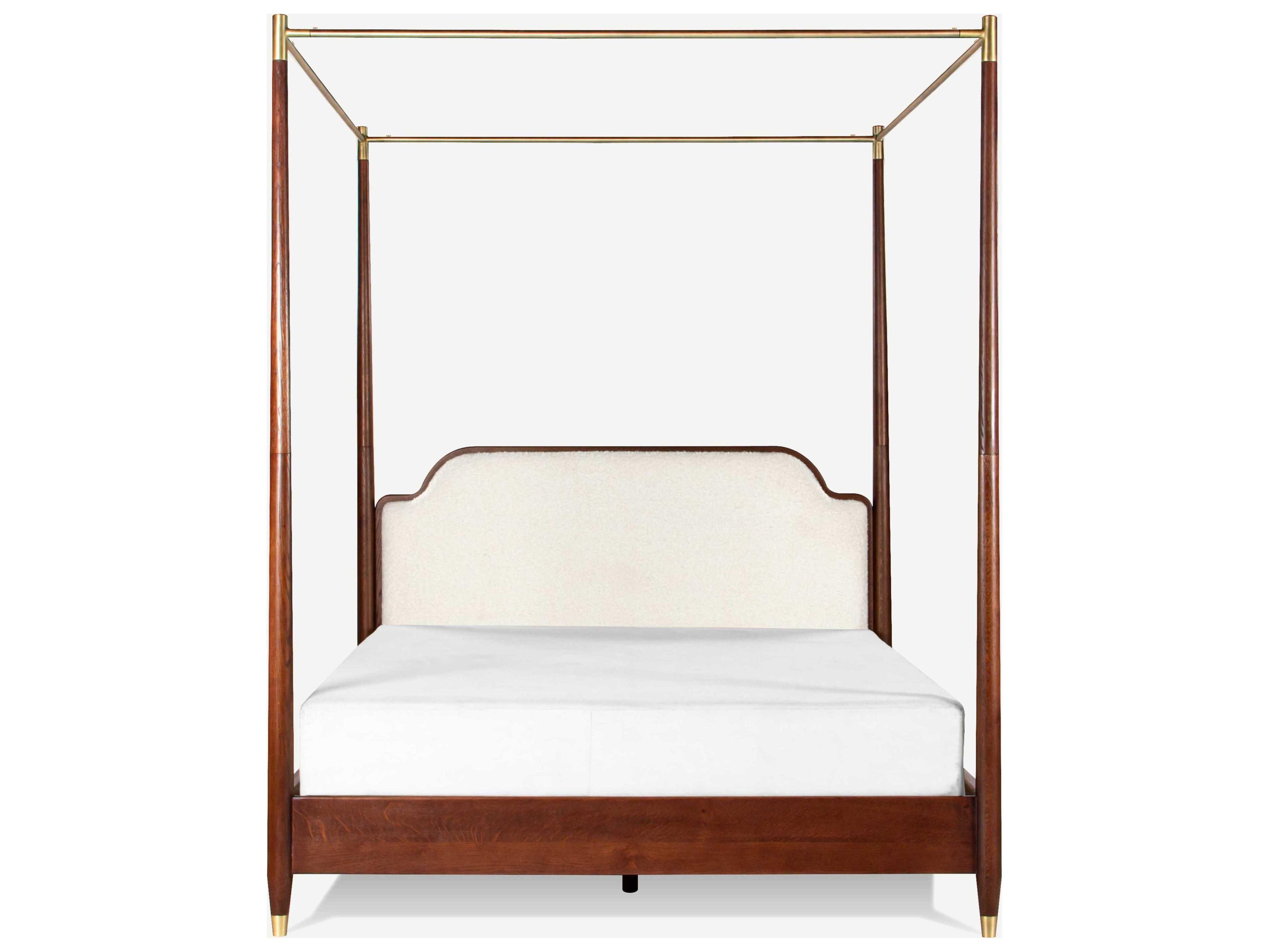 Union Home Moira Brown Oak Wood Upholstered Queen Canopy Bed