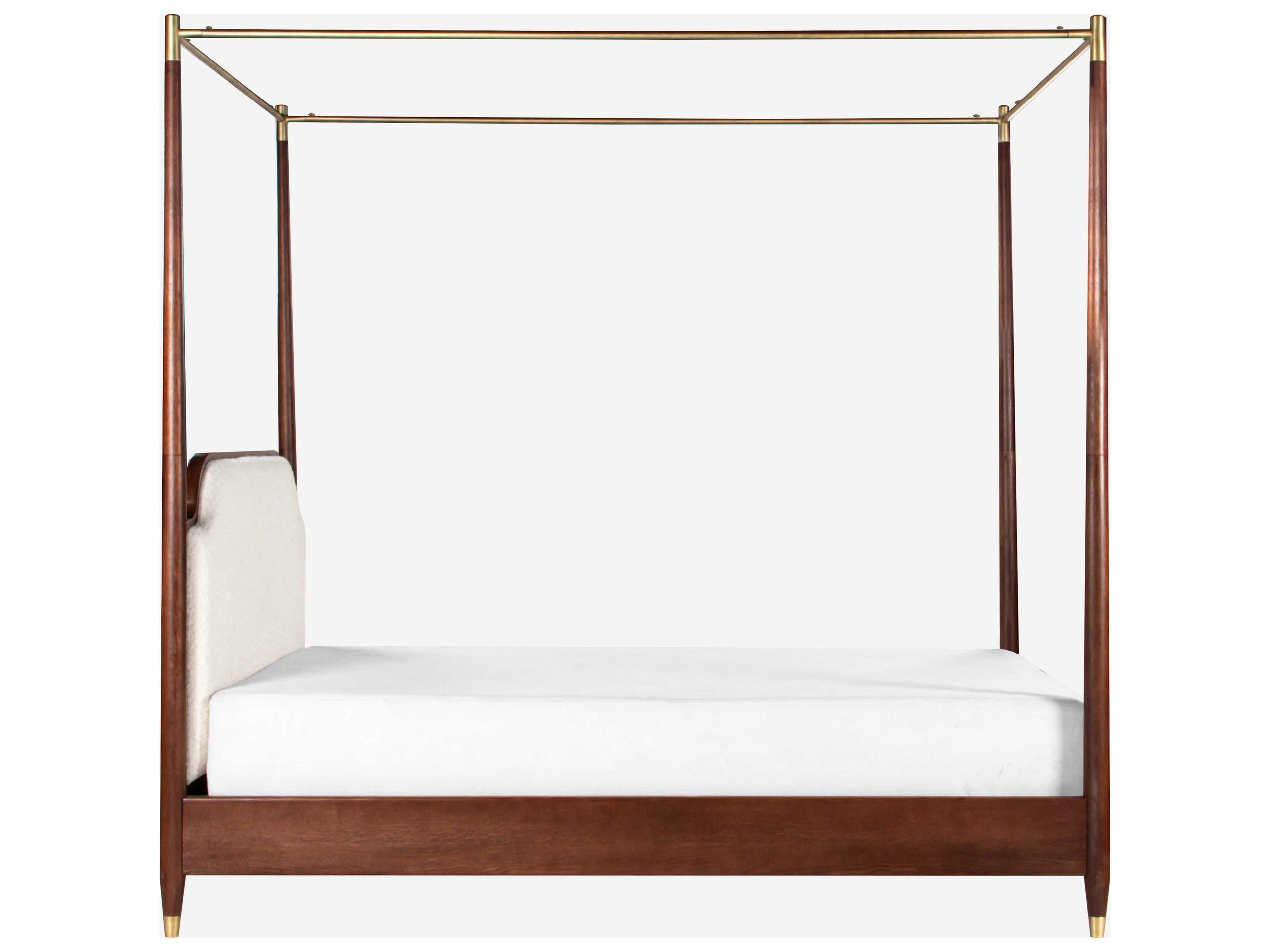 Union Home Moira Brown Oak Wood Upholstered Queen Canopy Bed