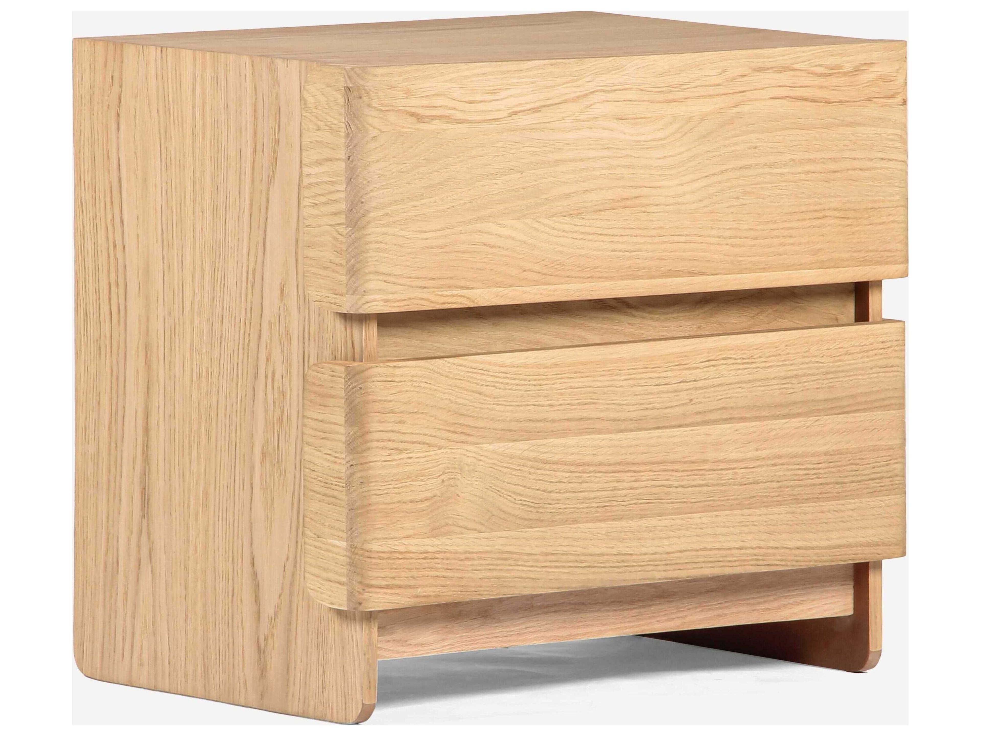 Overton 2-Drawers Oak Wood Nightstand