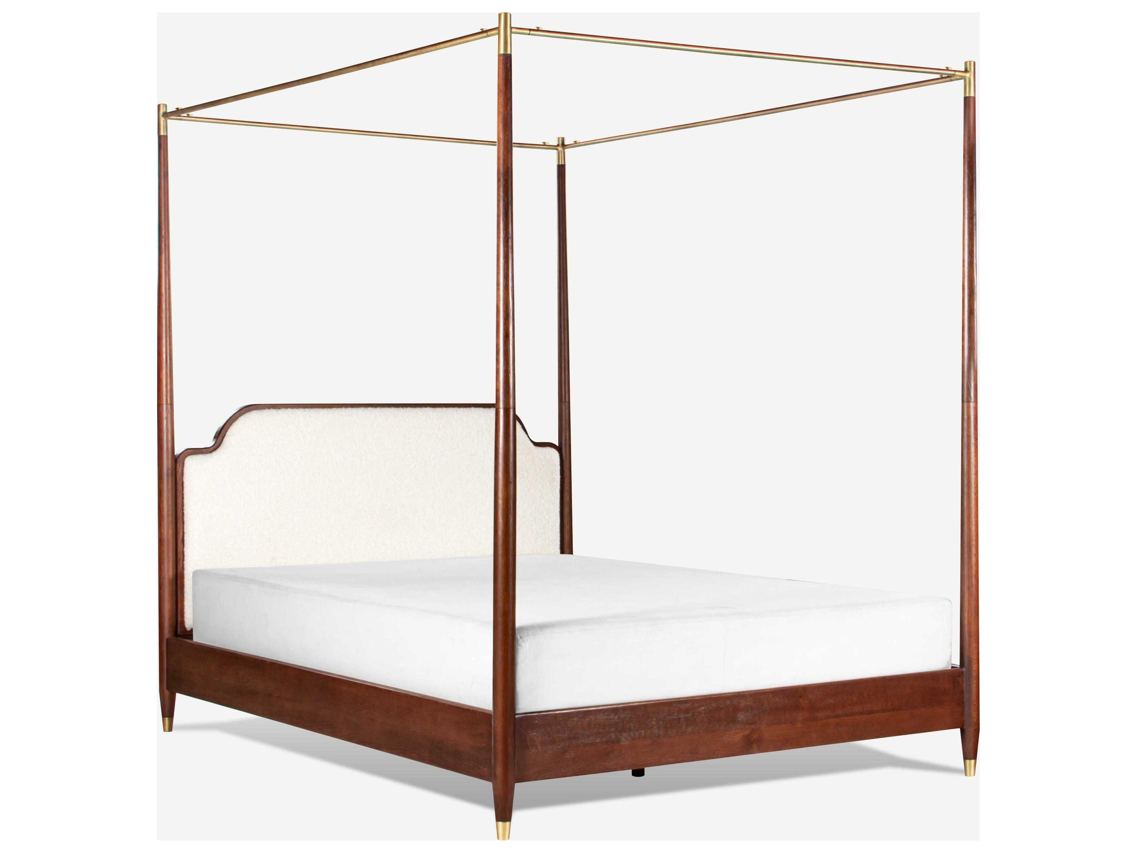 Moira Brown Oak Wood Upholstered King Canopy Bed