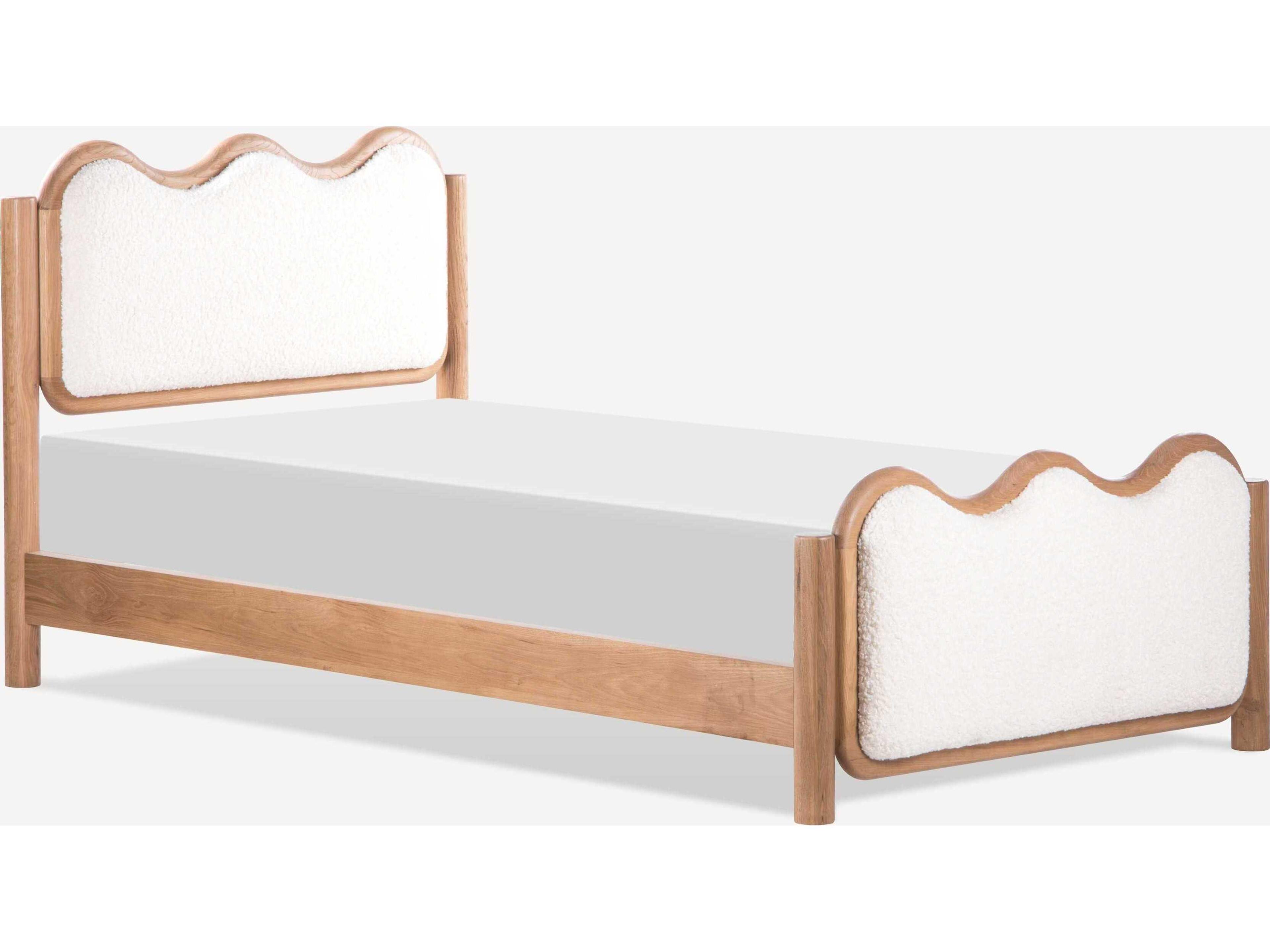 Swirl Natural Oak Wood Upholstered Twin Panel Bed