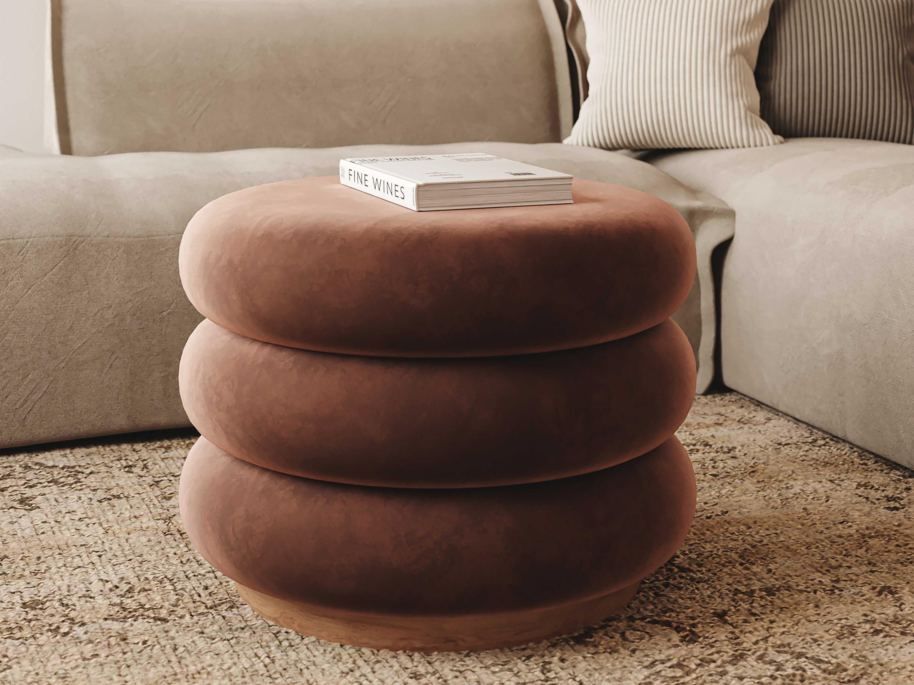 Union Home Parker Taupe Brown Upholstered Ottoman