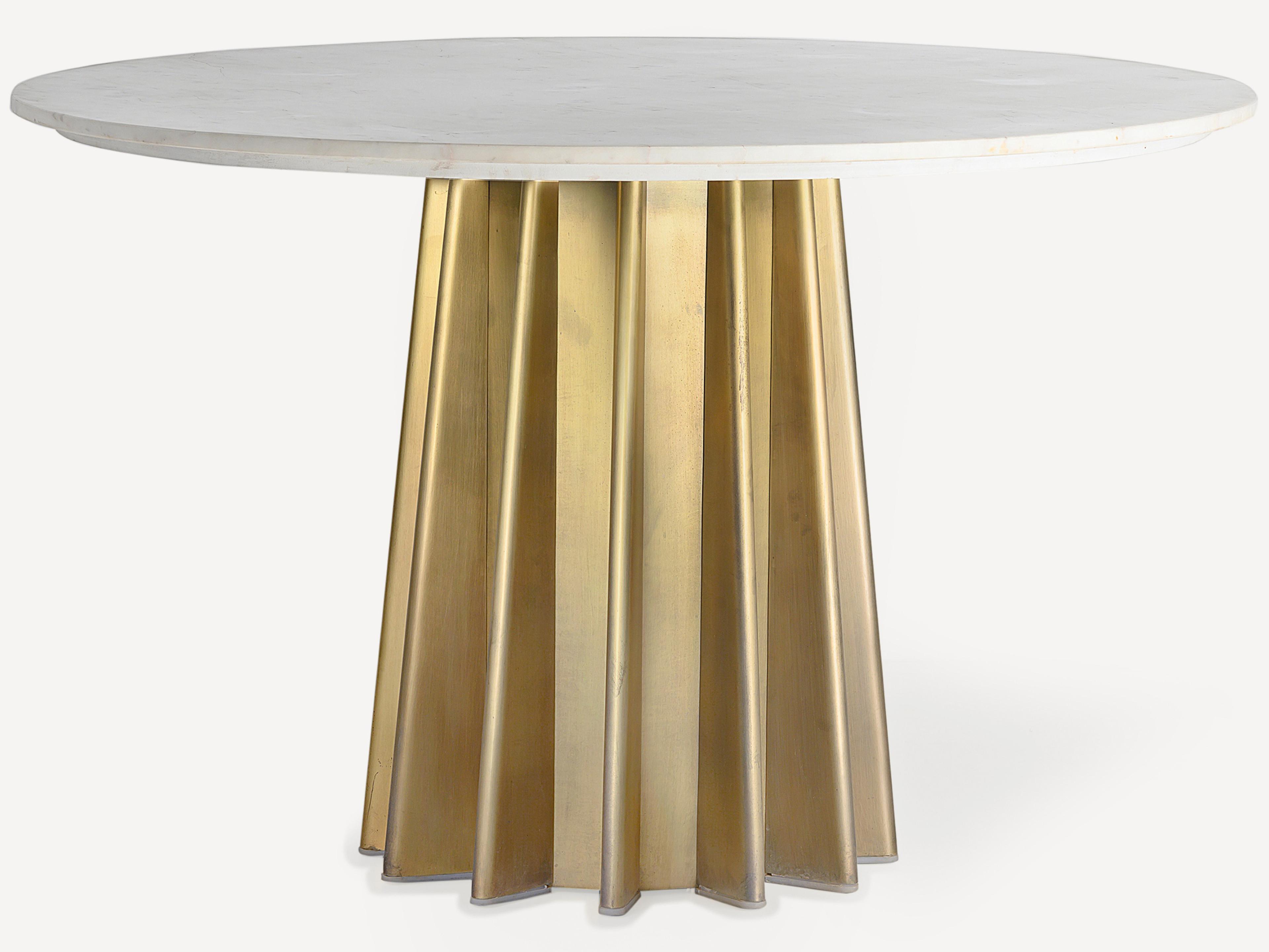 Shorefront Round Marble Antique Brass Dining Table