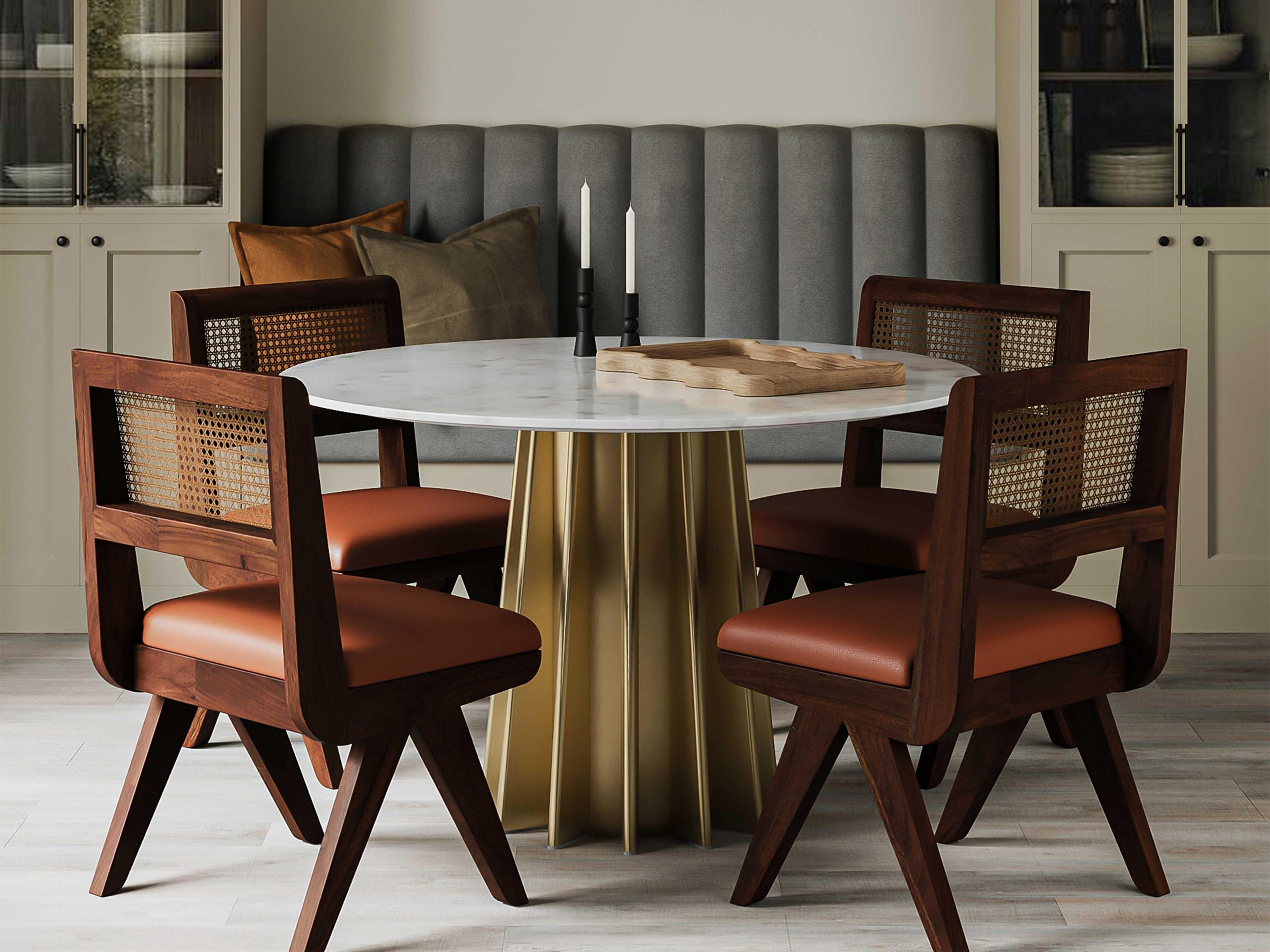 Union Home Shorefront Round Marble Antique Brass Dining Table