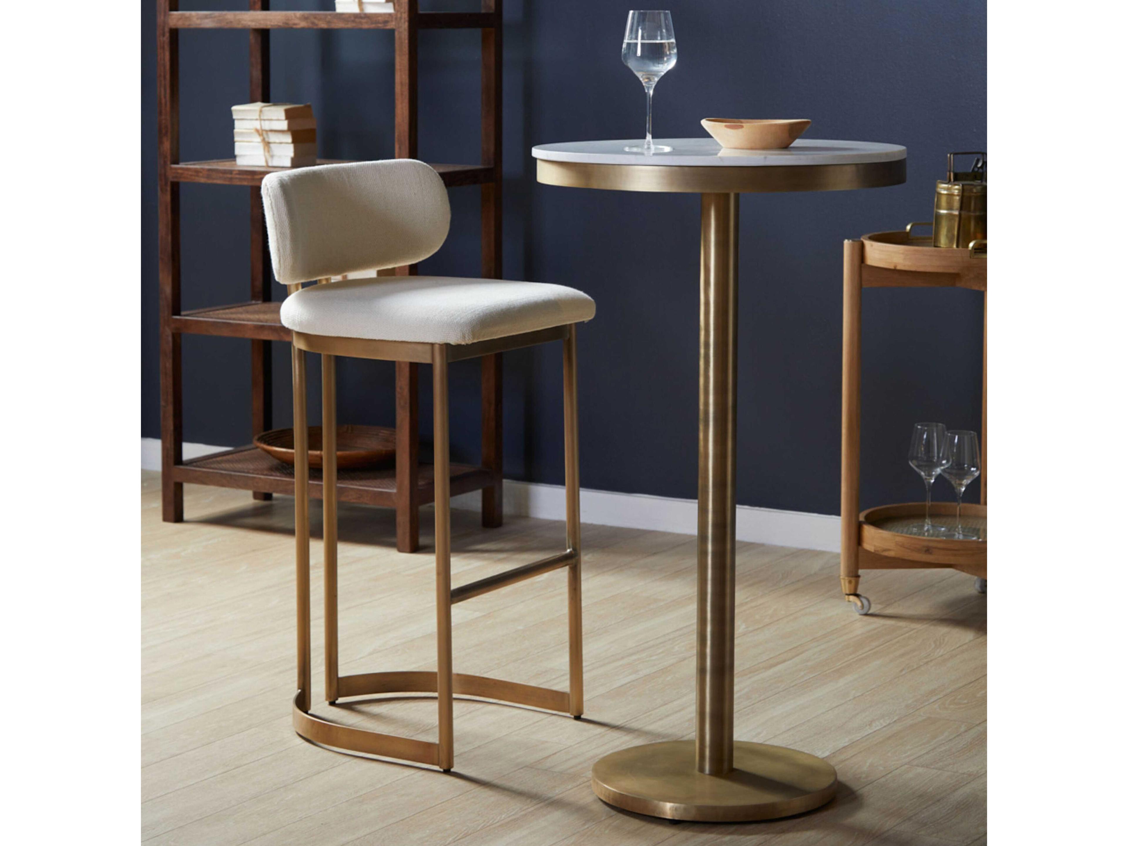 Union Home Shay Antique Brass Round Marble Bar Table