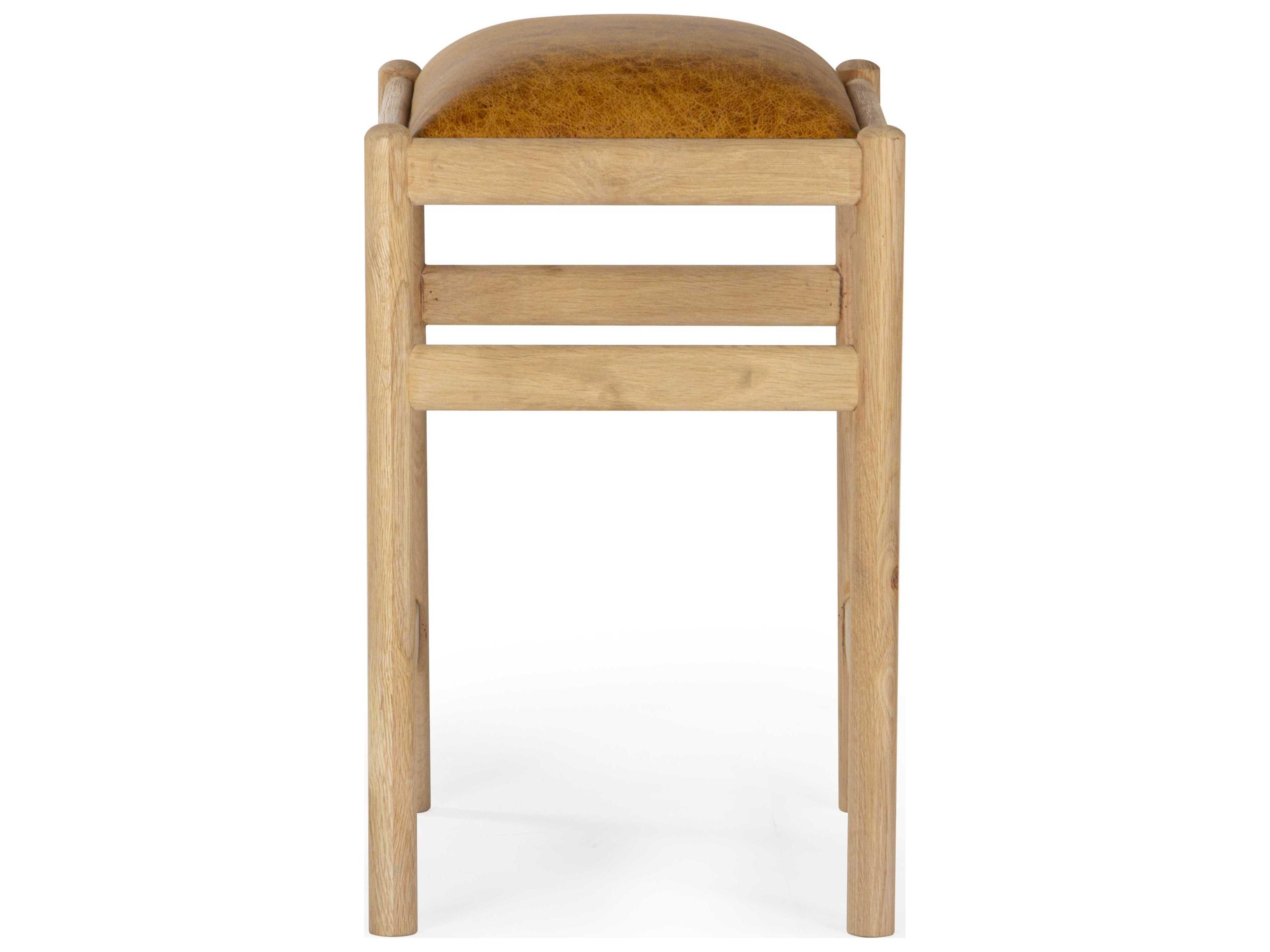 Union Home Dove Natural Leather Oak Wood Counter Stool