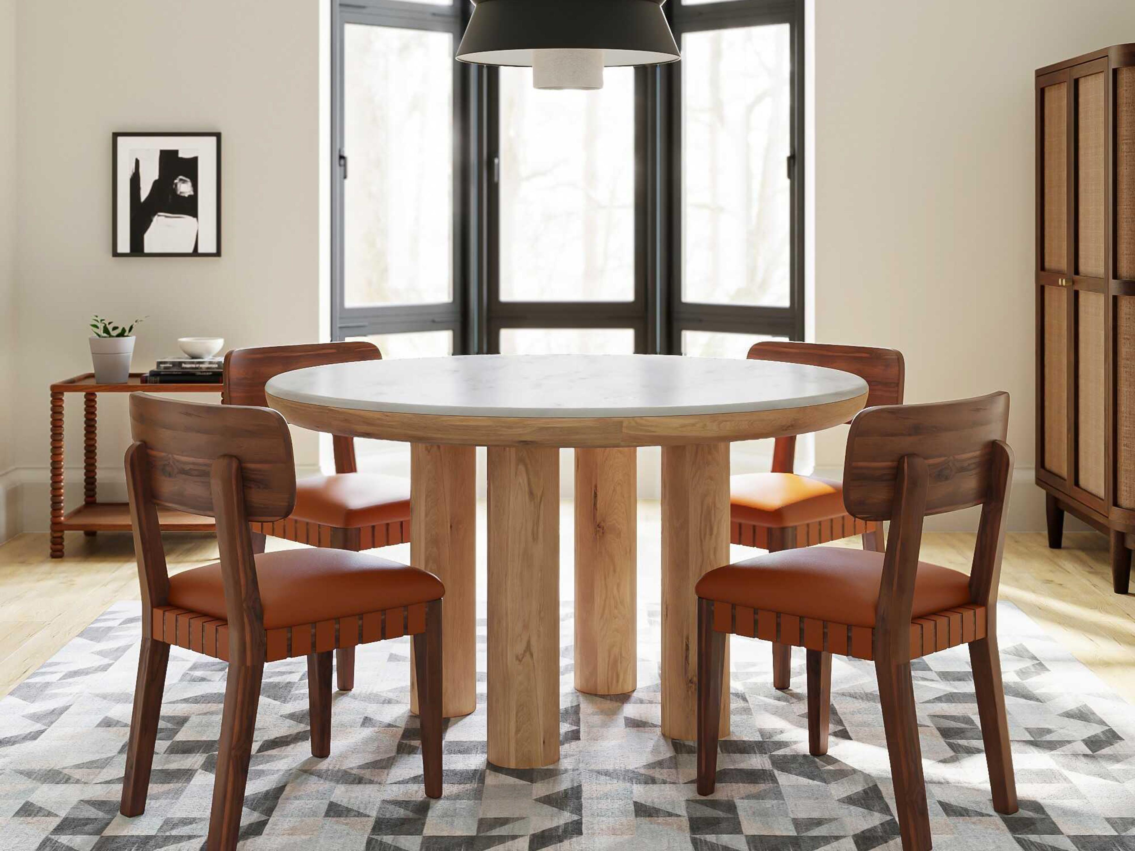 Union Home Pillar Round Marble Calm Nature Dining Table