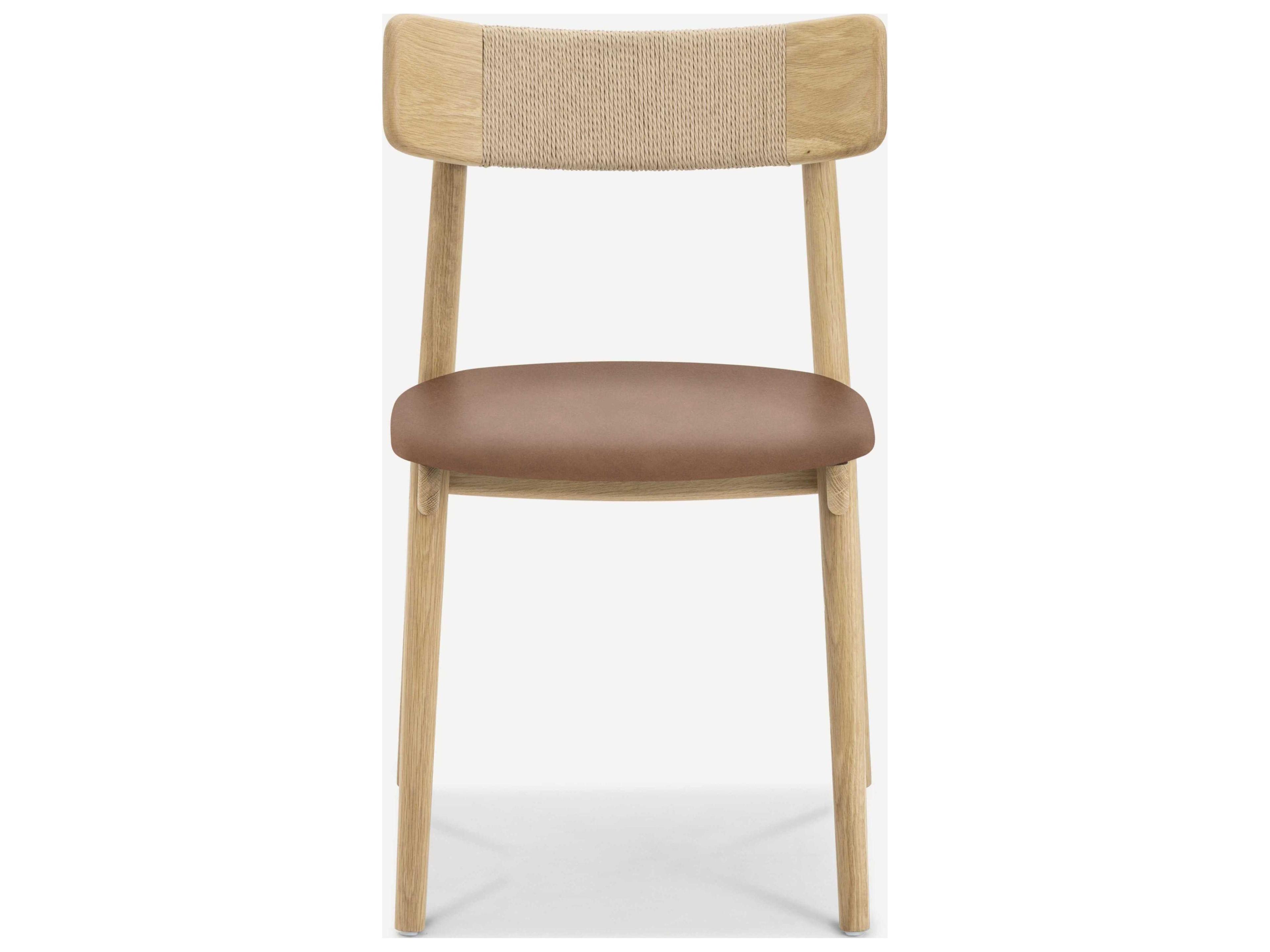 Union Home Converse Oak Wood Natural Leather Armless Dining Chair Set of 2