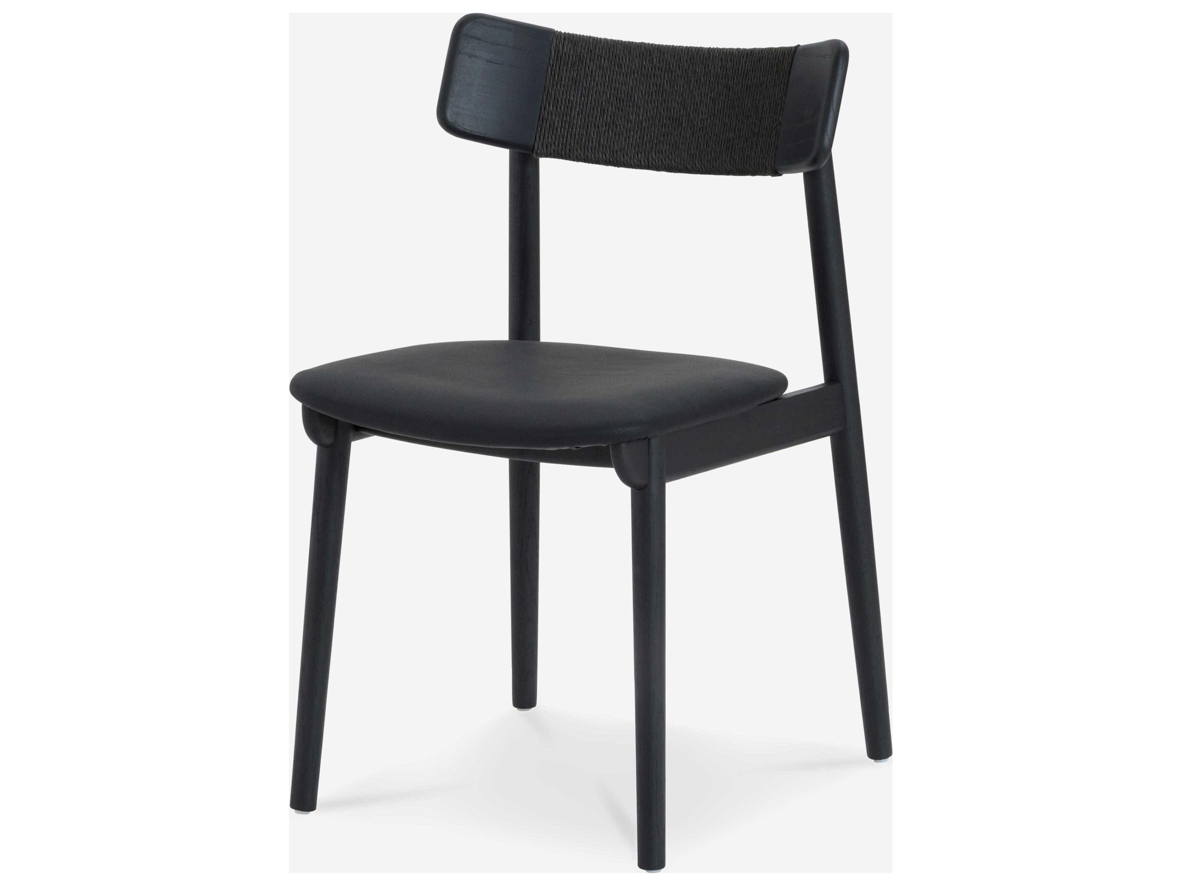 Converse Oak Wood Black Leather Armless Dining Chair Set of 2