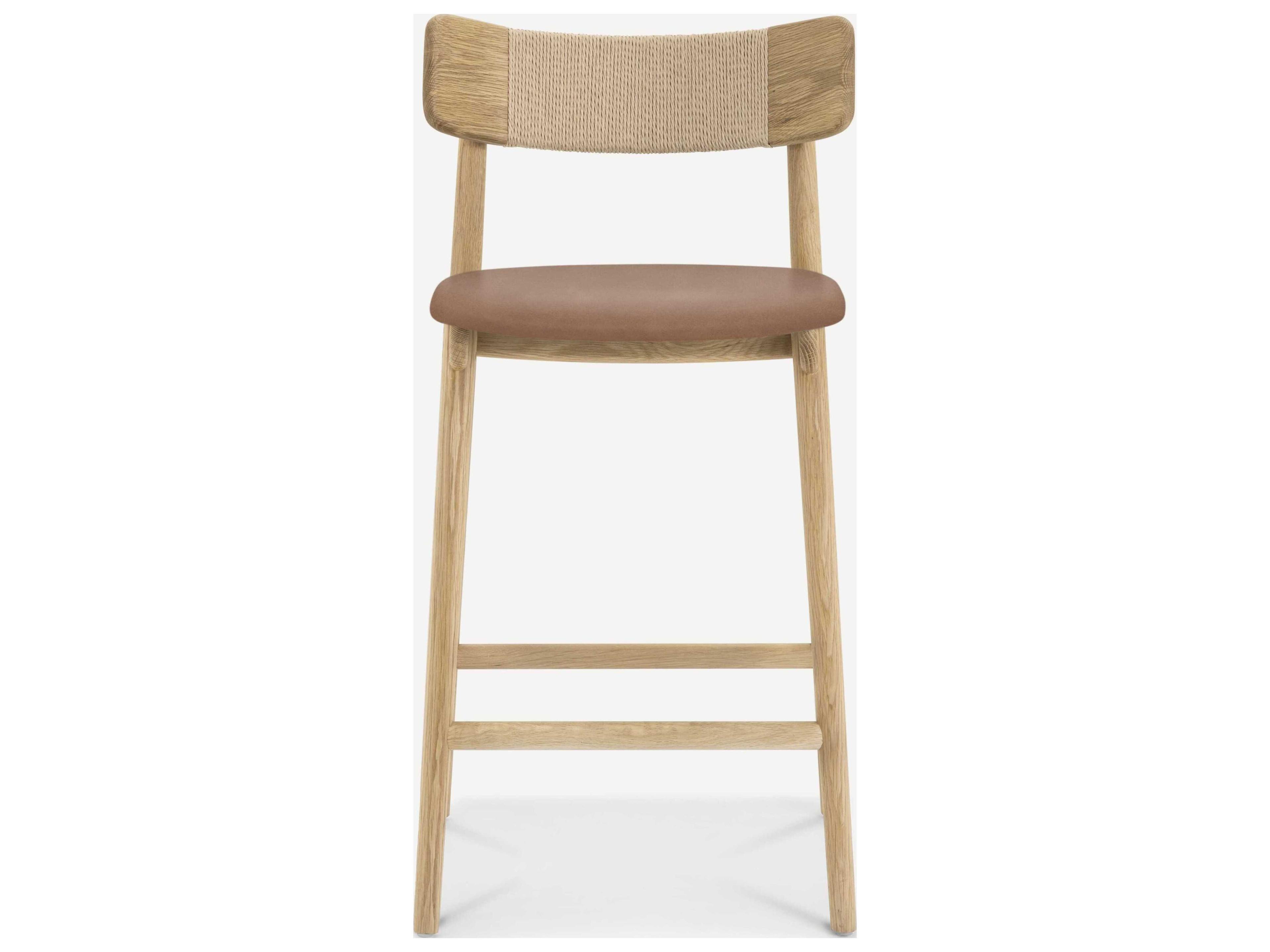 Union Home Converse Natural Cognac Leather Oak Wood Counter Stool