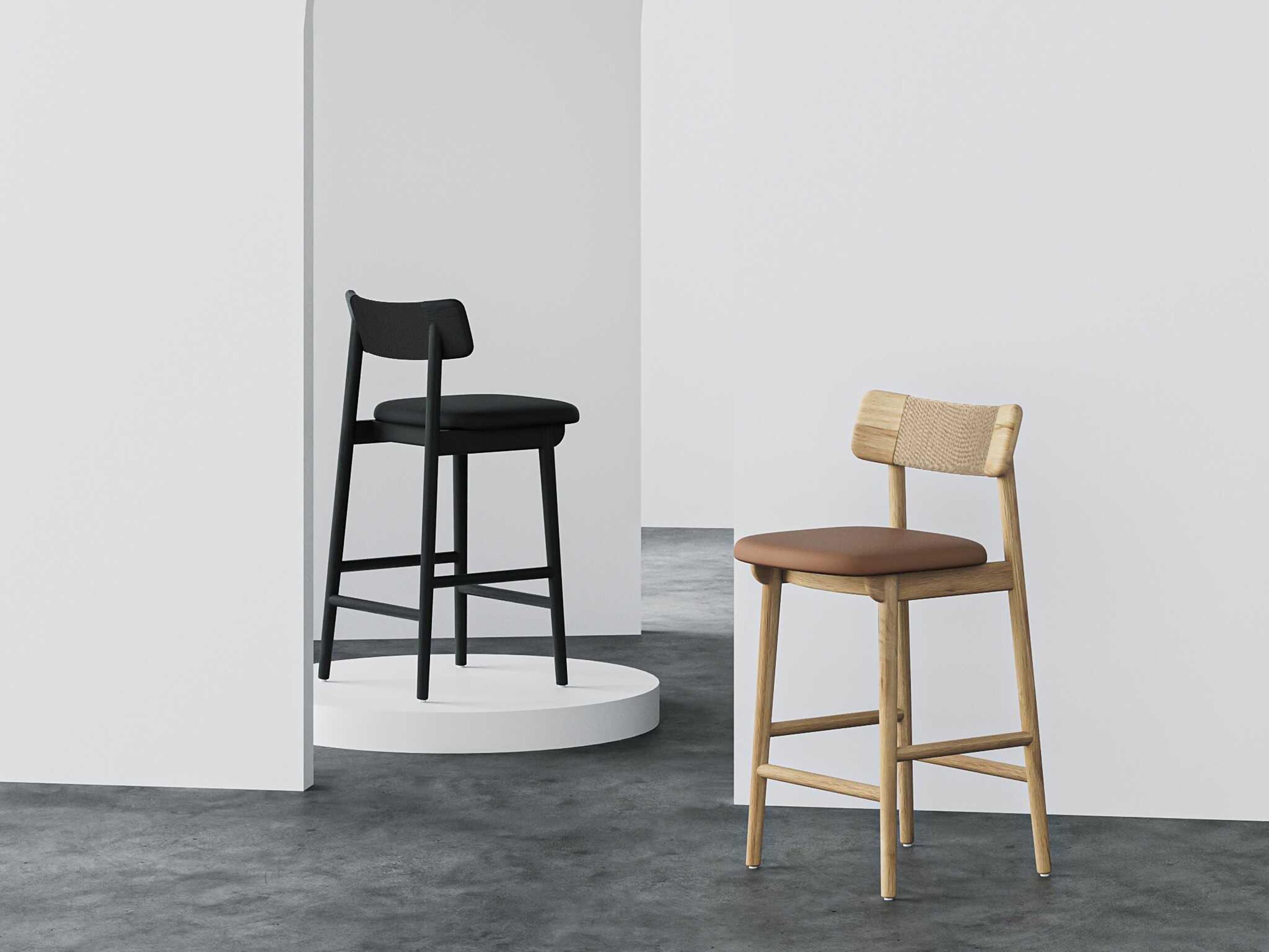 Union Home Converse Natural Cognac Leather Oak Wood Counter Stool