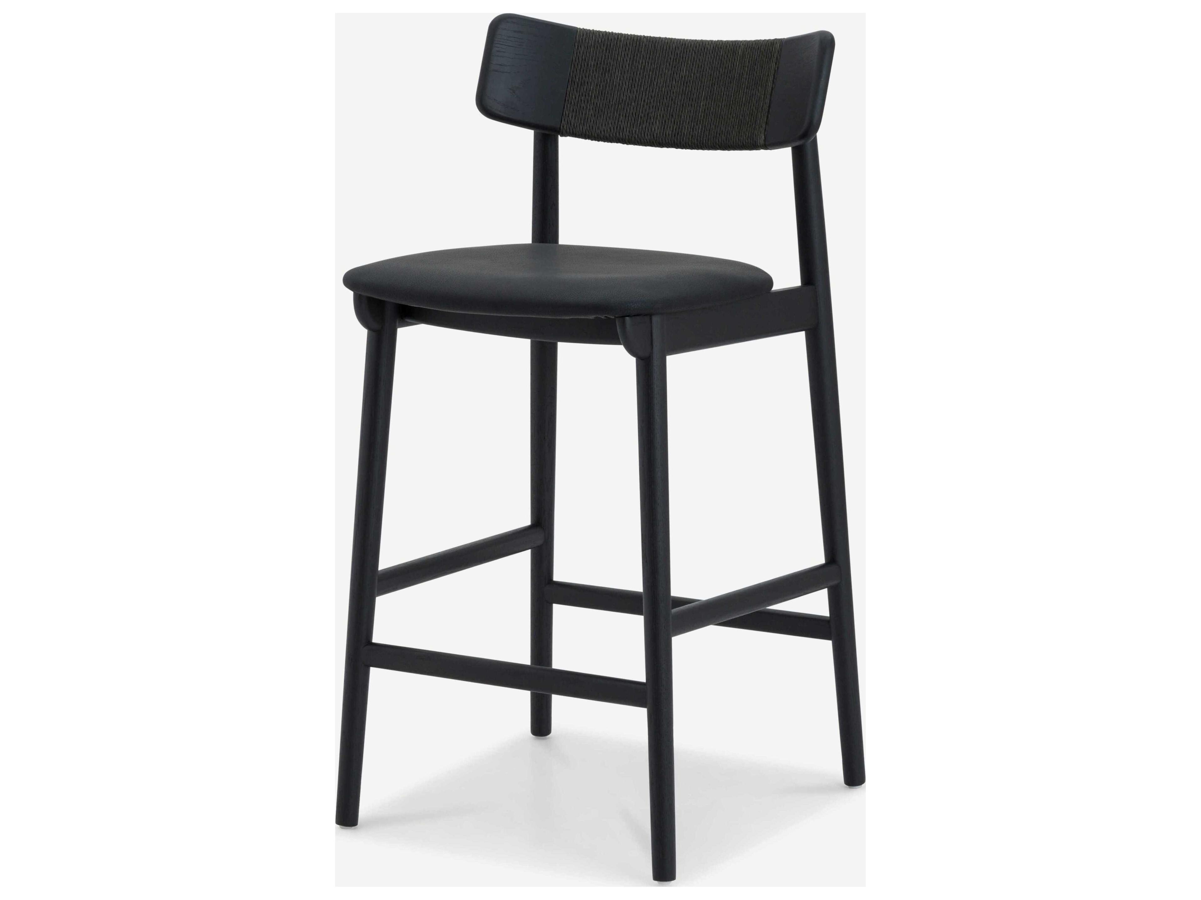 Converse Charcoal Black Leather Oak Wood Counter Stool