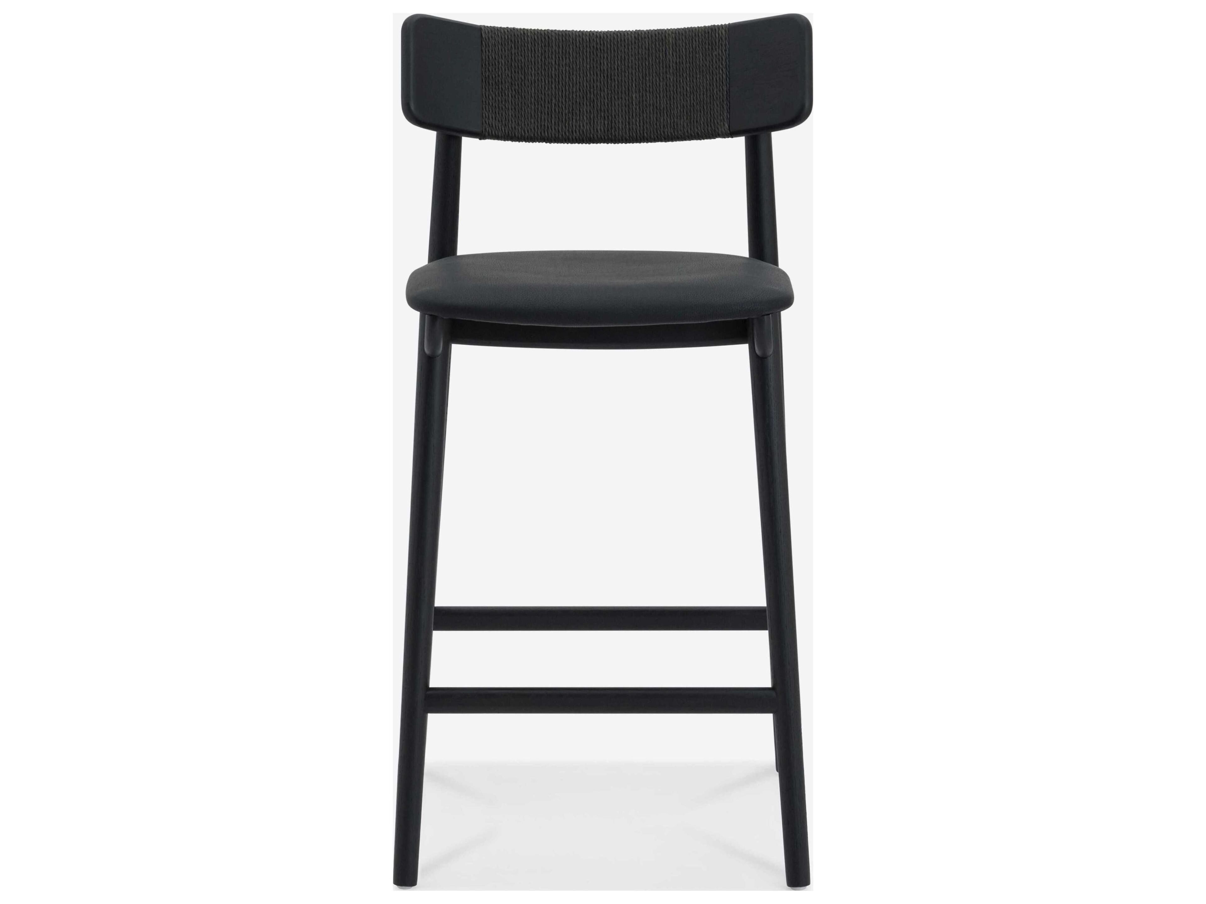Union Home Converse Charcoal Black Leather Oak Wood Counter Stool