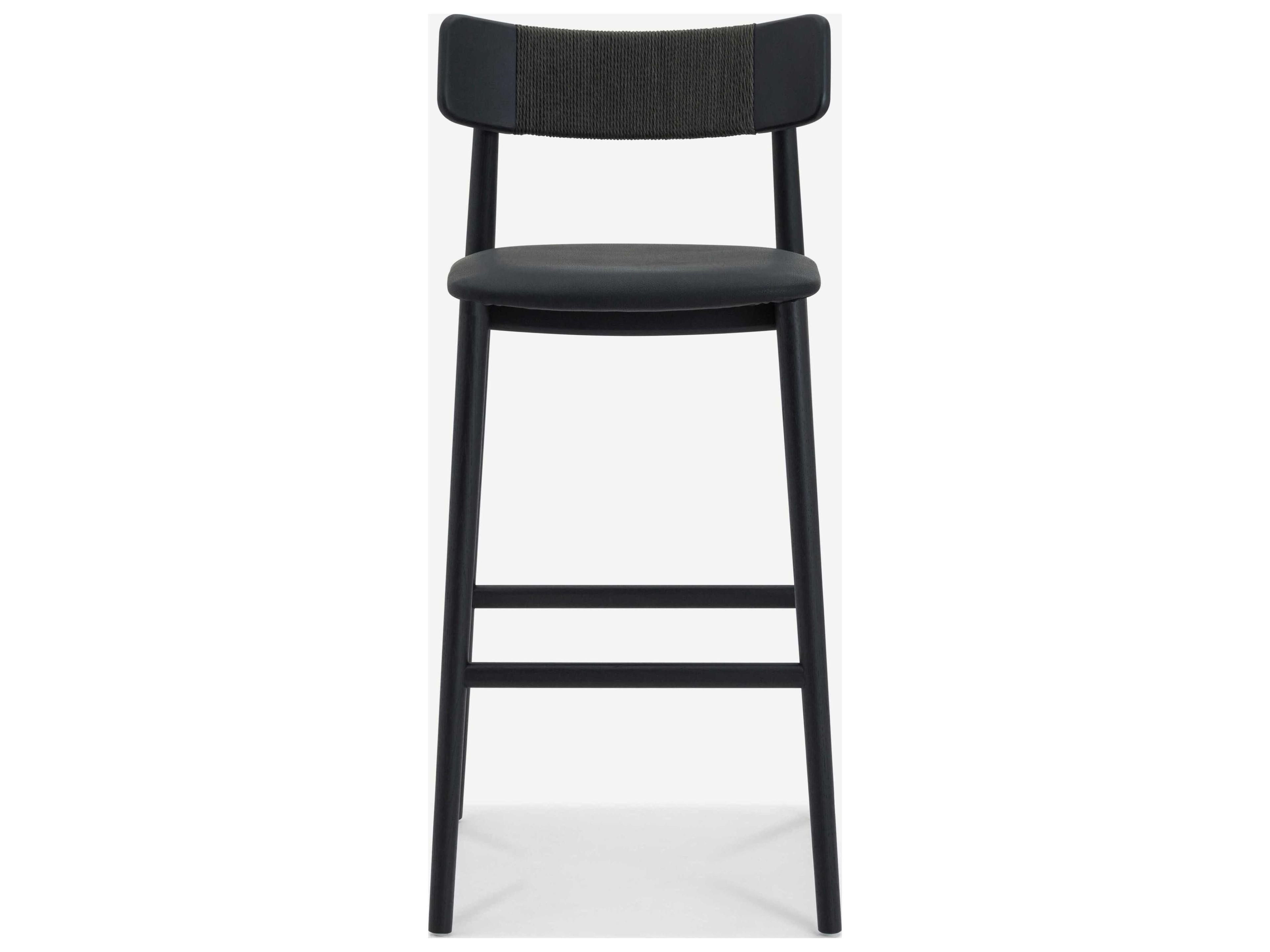 Union Home Converse Charcoal Black Leather Oak Wood Bar Stool