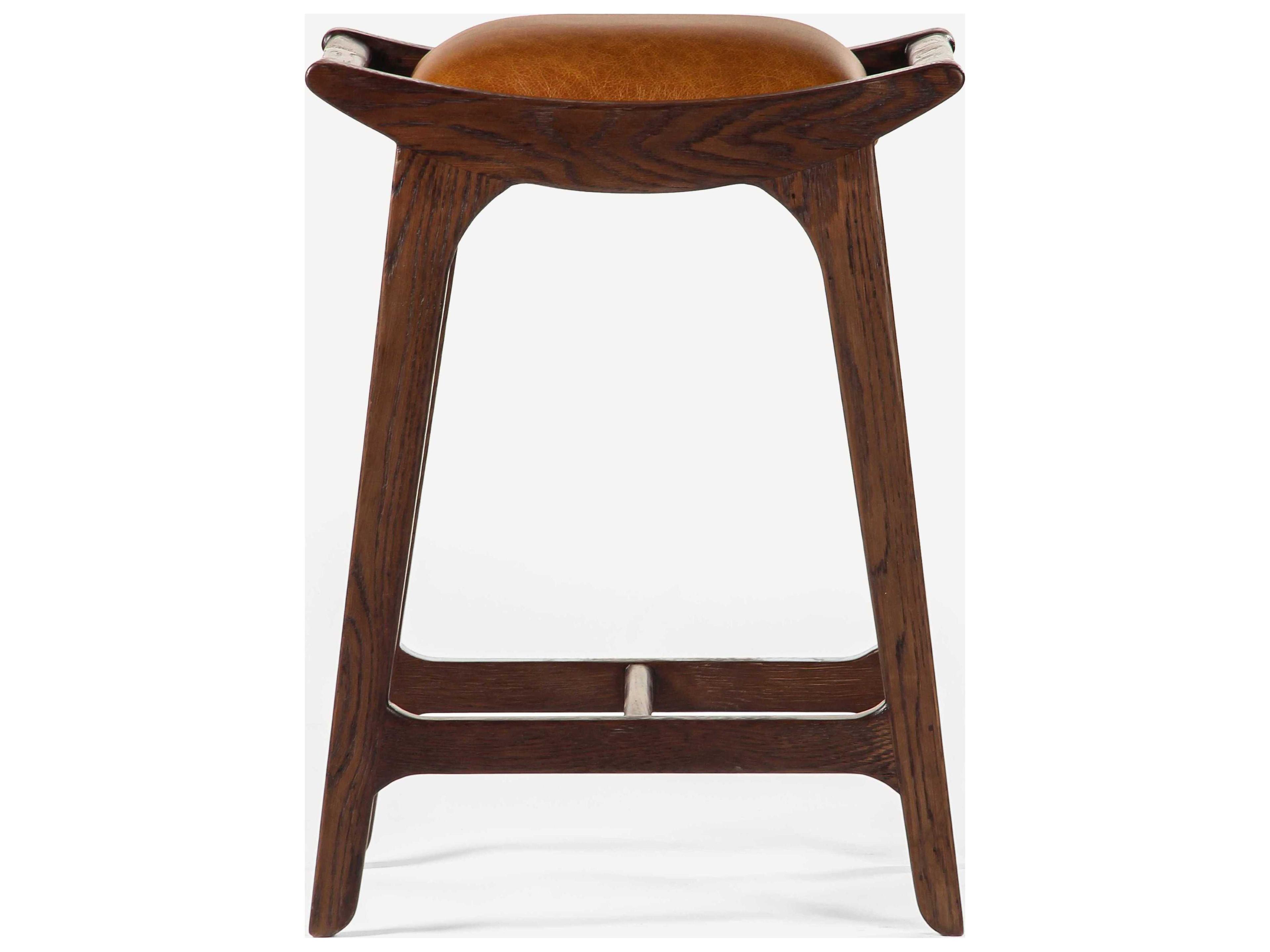 Union Home Porter Mud Brown Leather Oak Wood Counter Stool