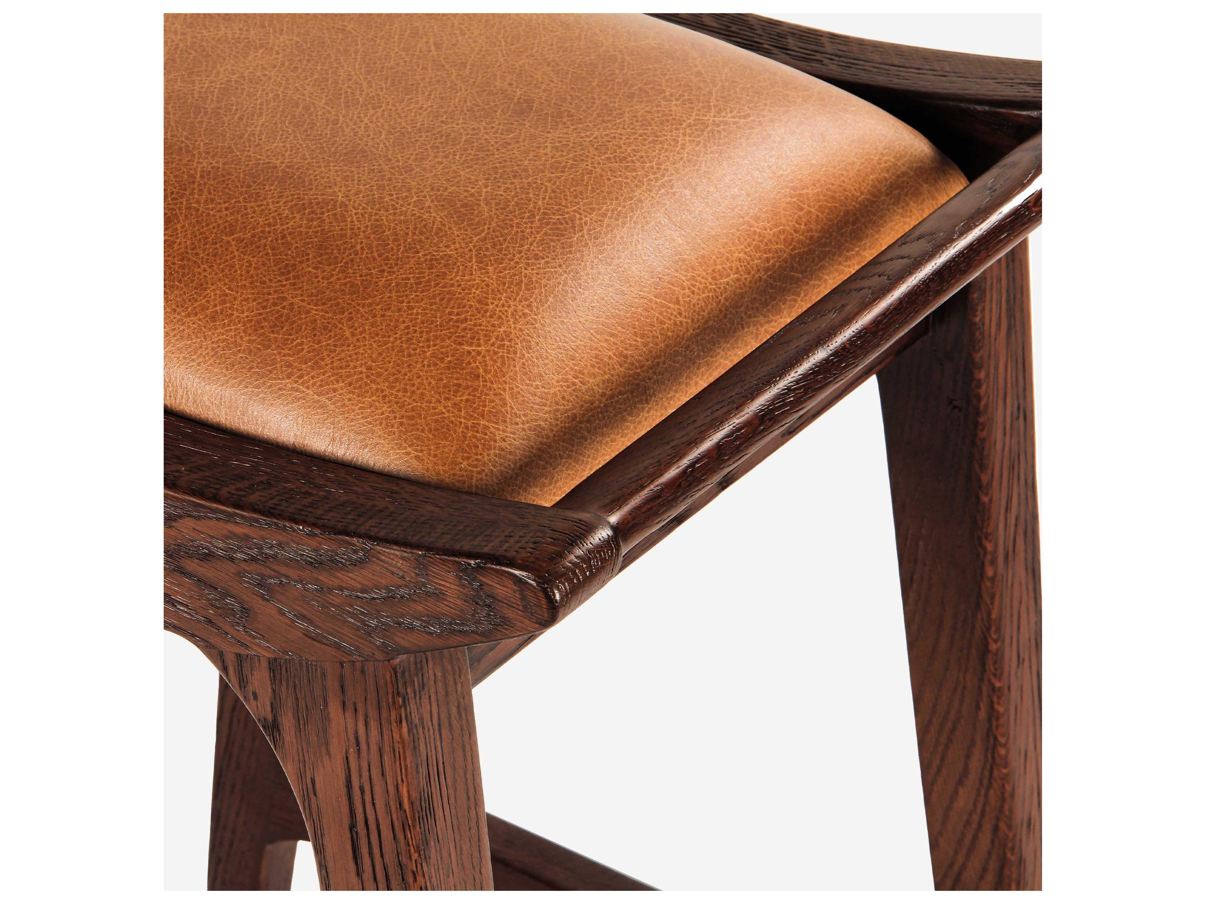 Union Home Porter Mud Brown Leather Oak Wood Counter Stool
