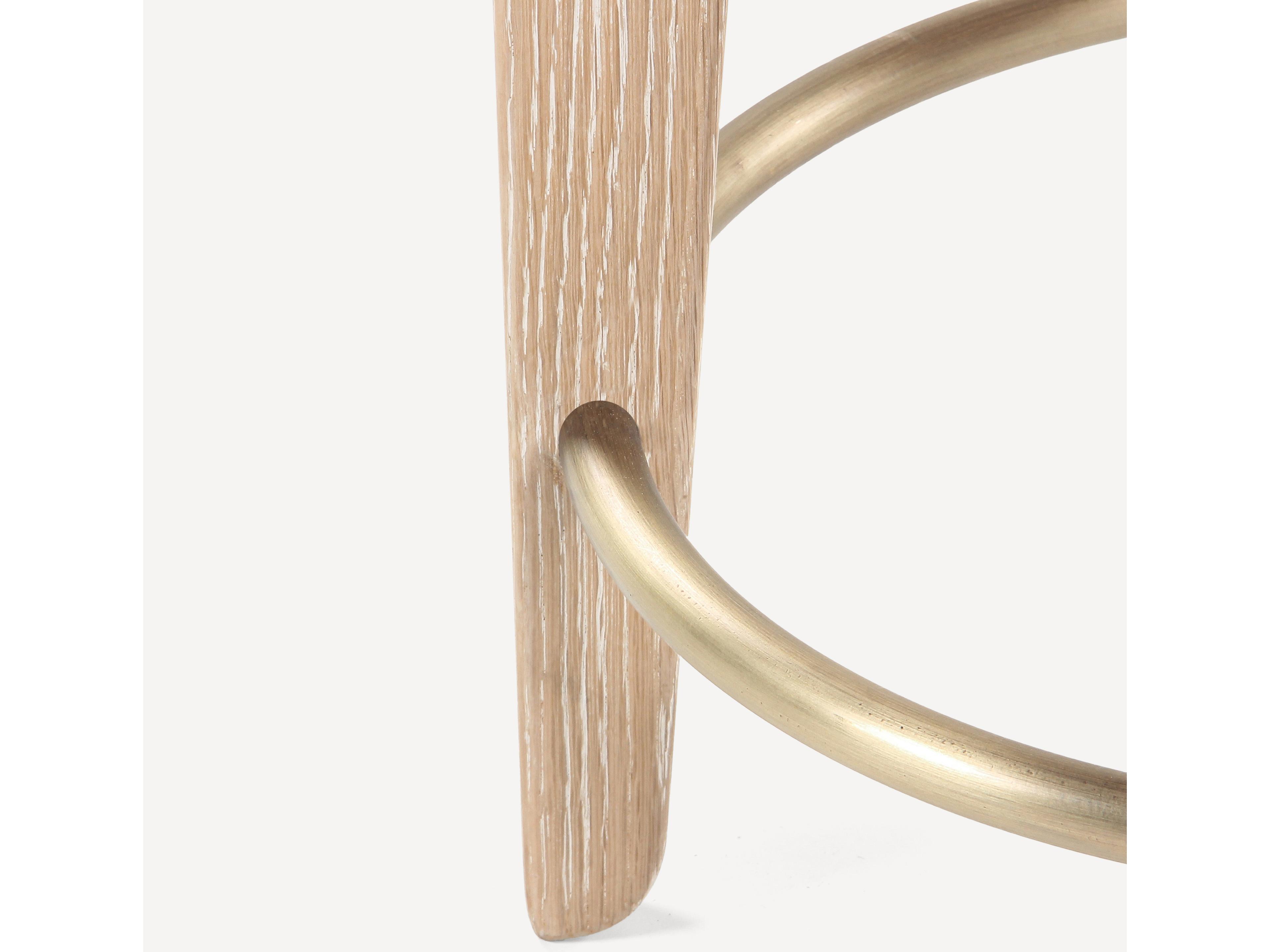 Union Home Quattro Cerused Oak Champagne Brass Upholstered Wood Counter Stool