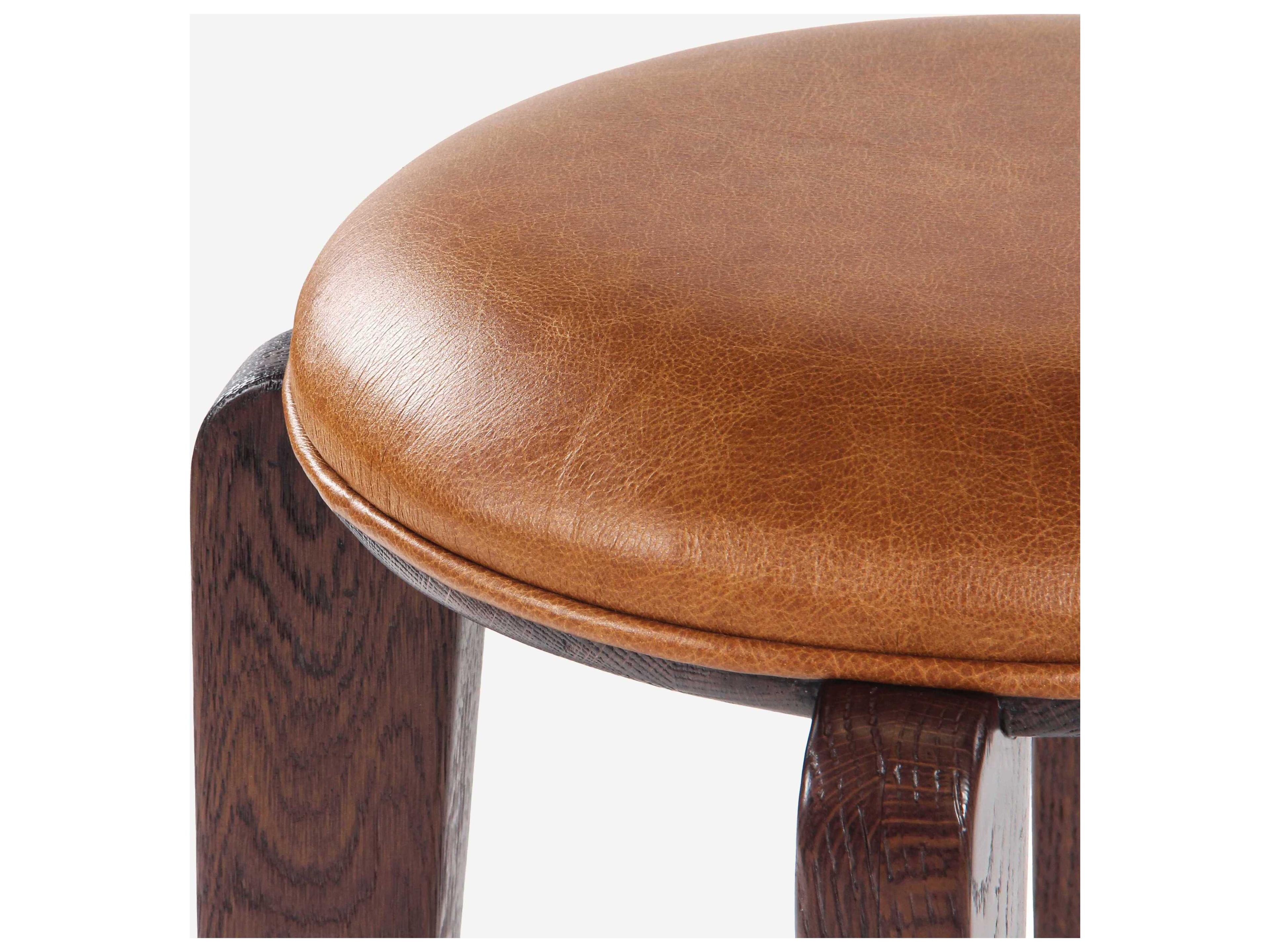 Union Home Quattro Mud Brown Champagne Brass Leather Oak Wood Counter Stool