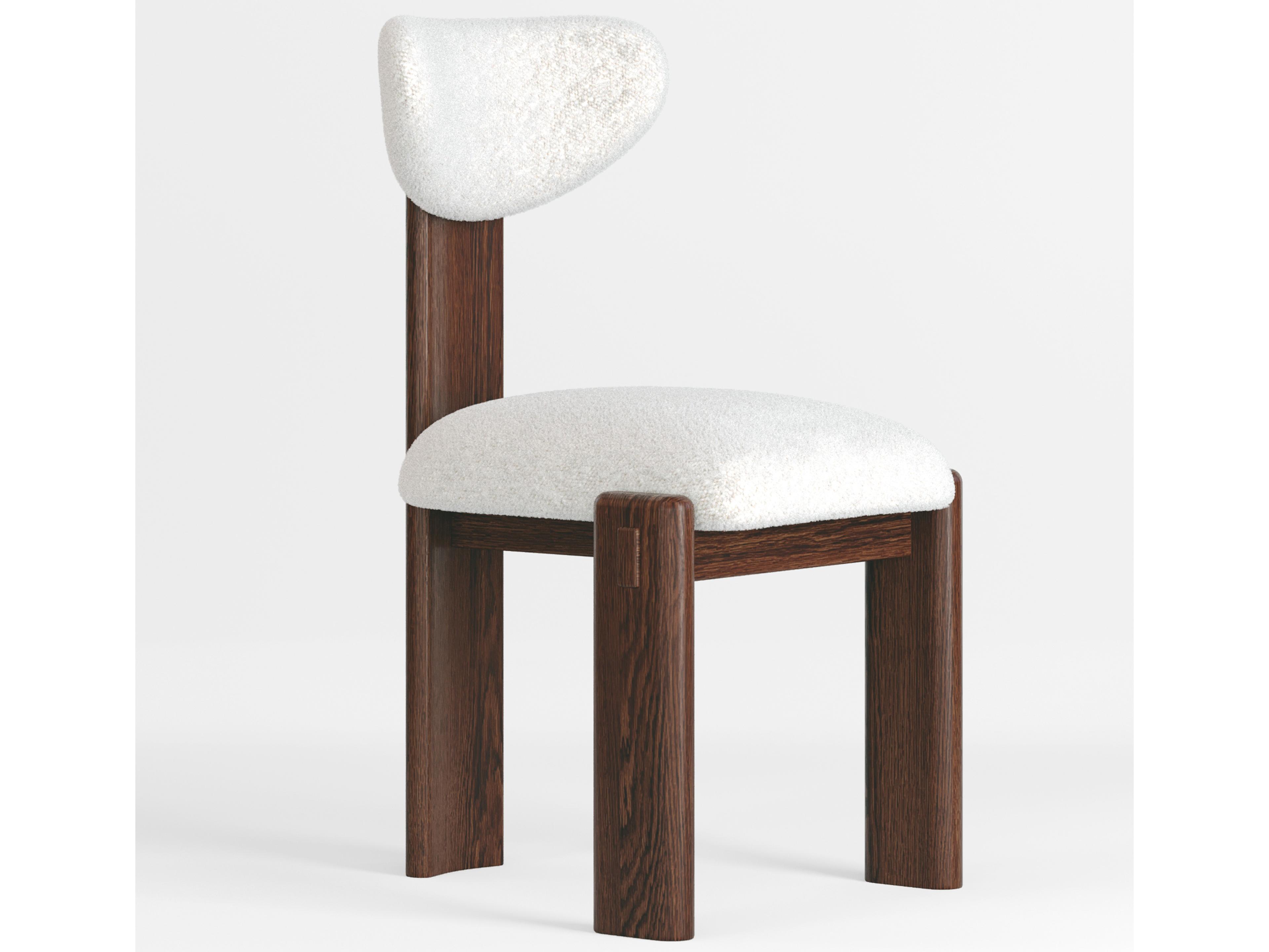 Elio Oak Wood White Upholstered Armless Dining Chair