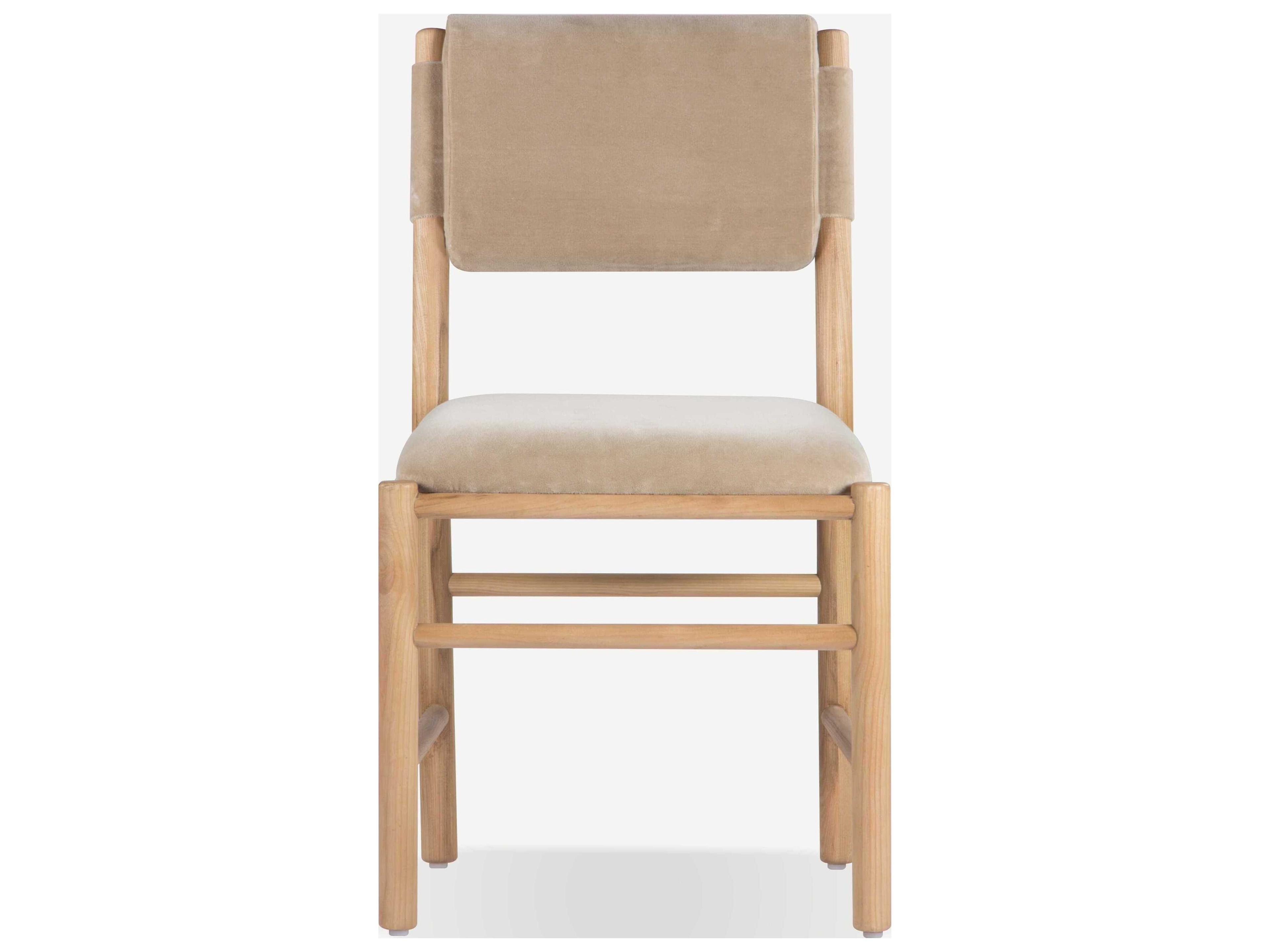 Union Home Piper Ash Wood Natural Velvet Upholstered Armless Dining Chair