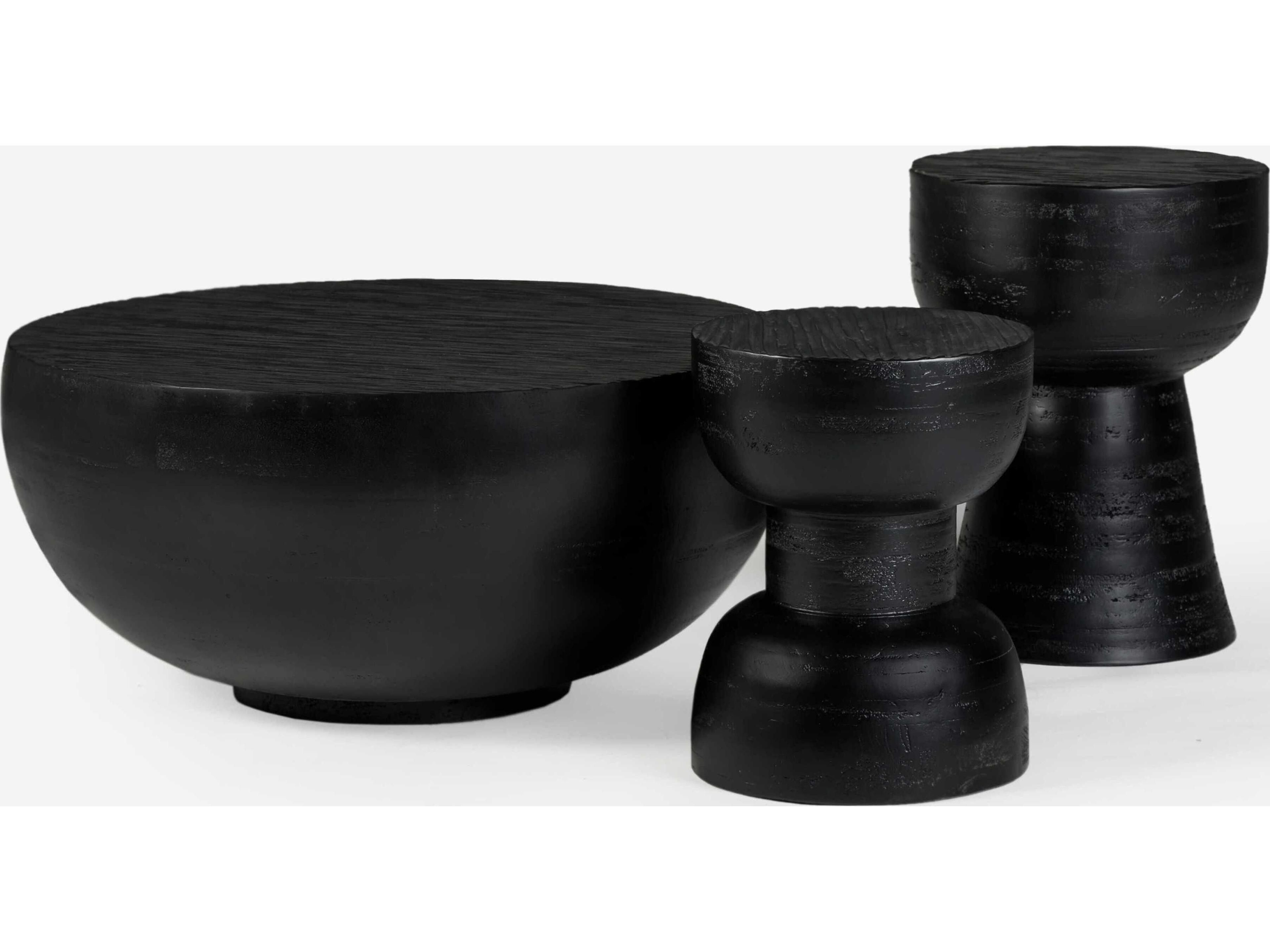 Union Home Hewn Round Wood Charcoal Coffee Table