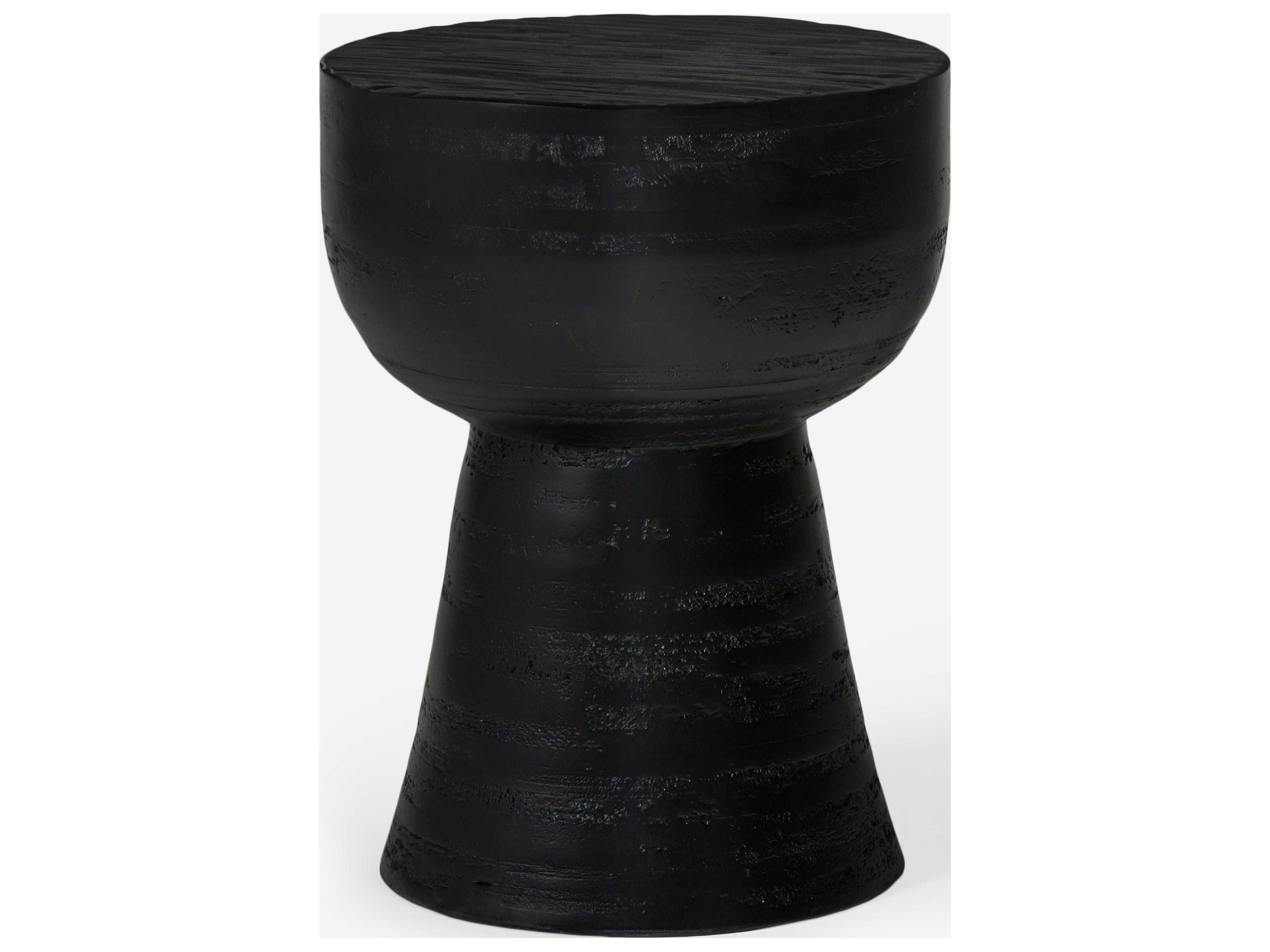 Hewn Round Wood Charcoal End Table