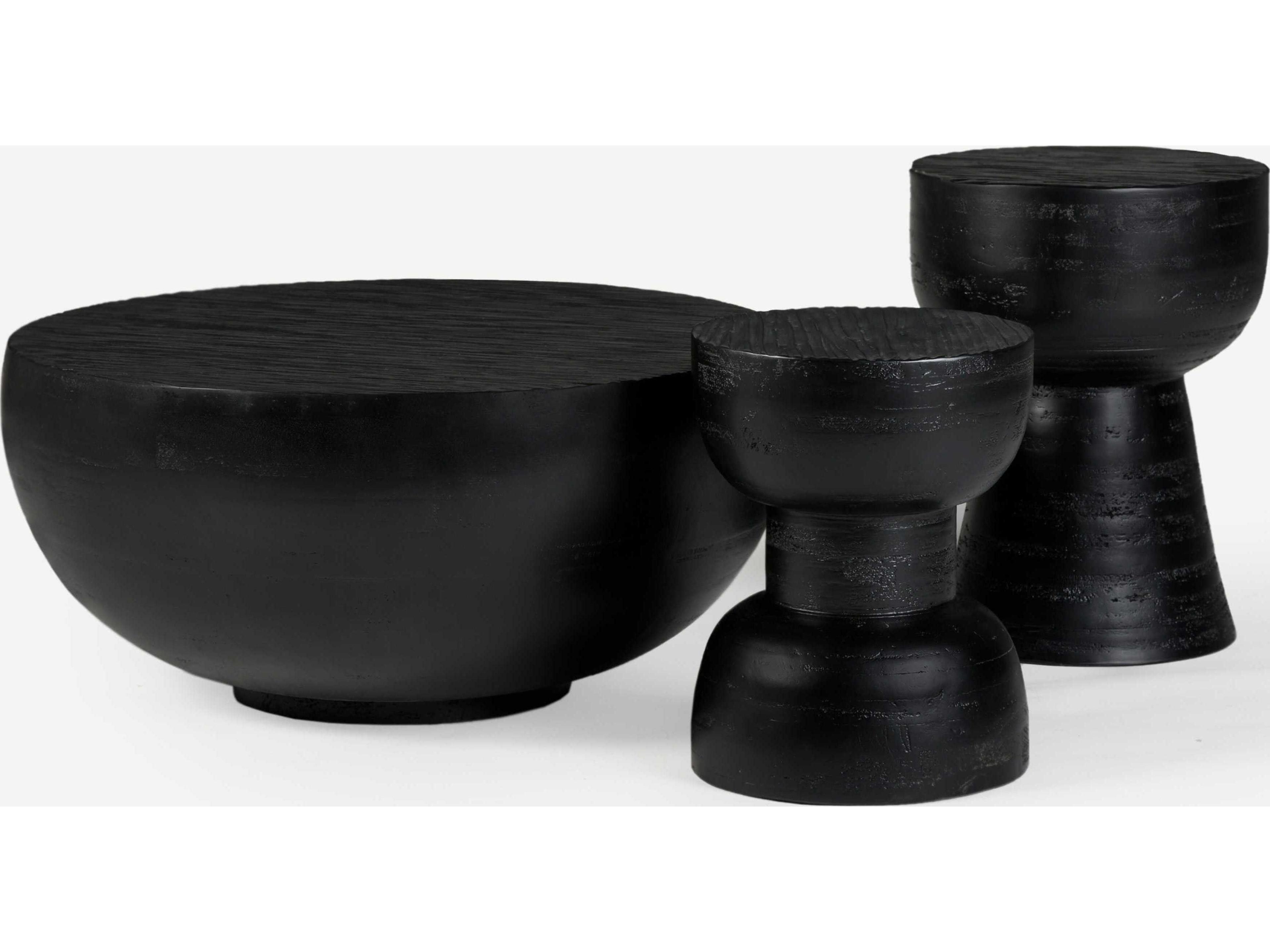 Union Home Hewn Round Wood Charcoal End Table