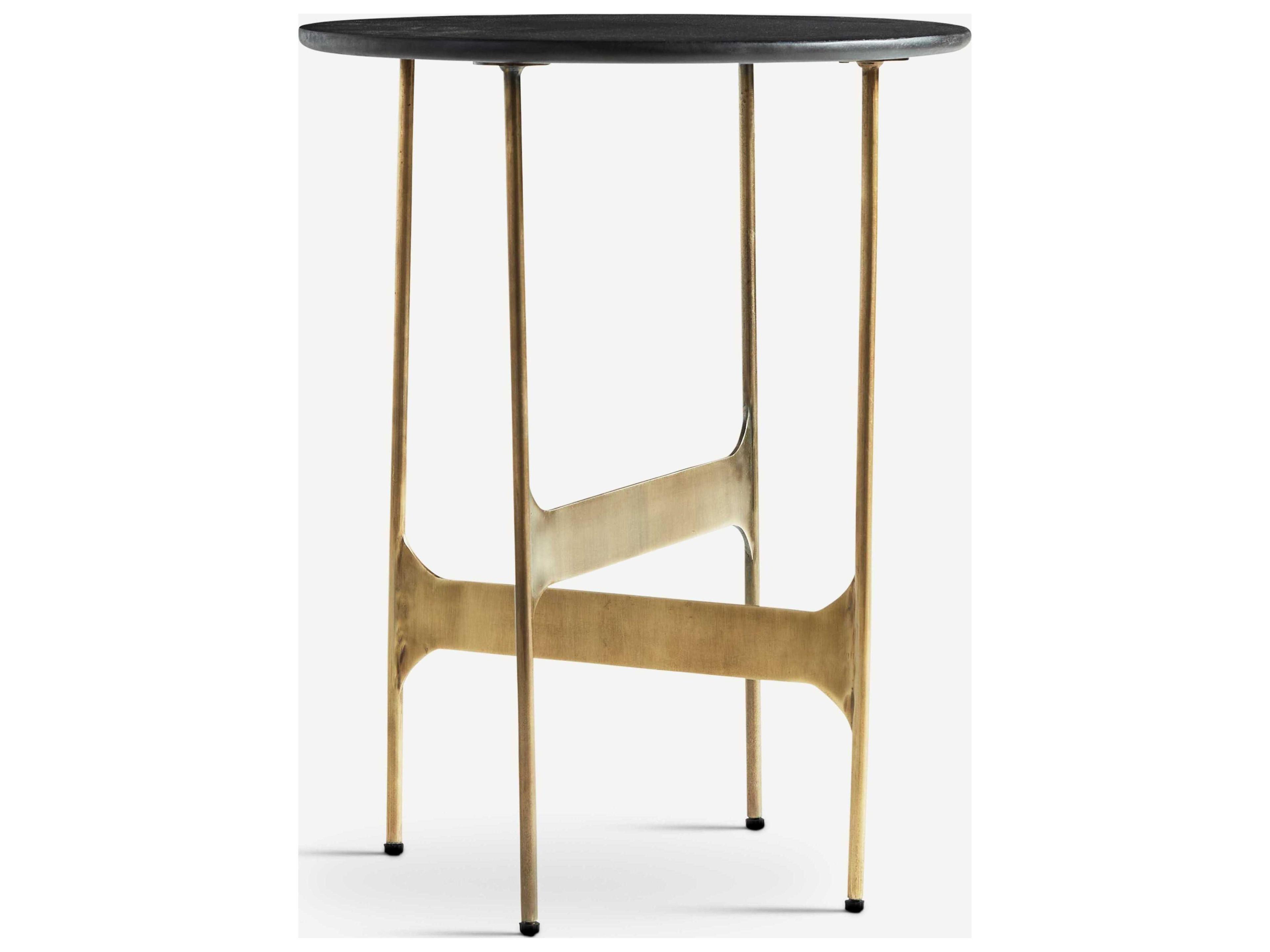 Constellation Round Wood Charcoal And Antique Brass End Table