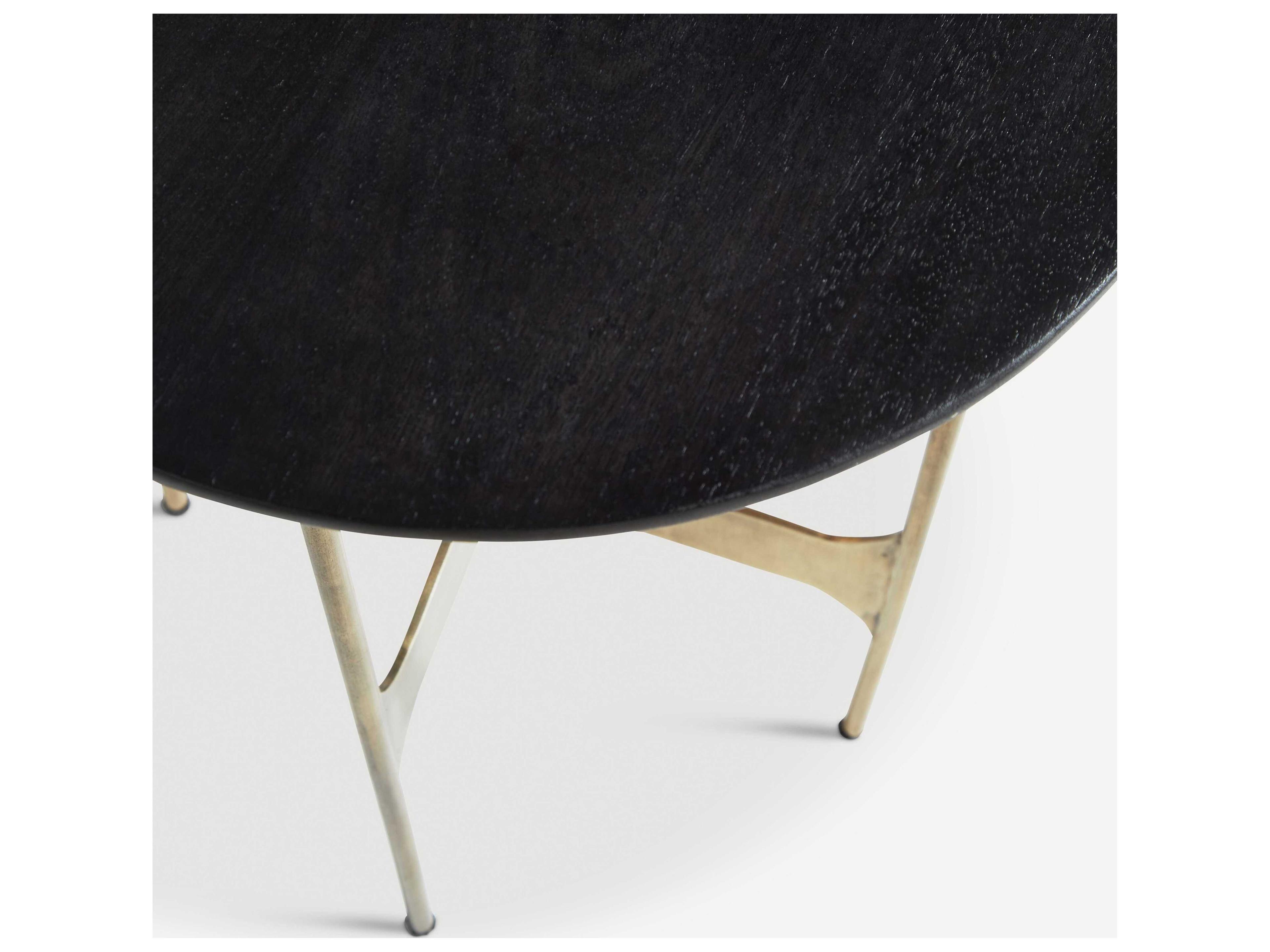 Union Home Constellation Round Wood Charcoal And Antique Brass End Table