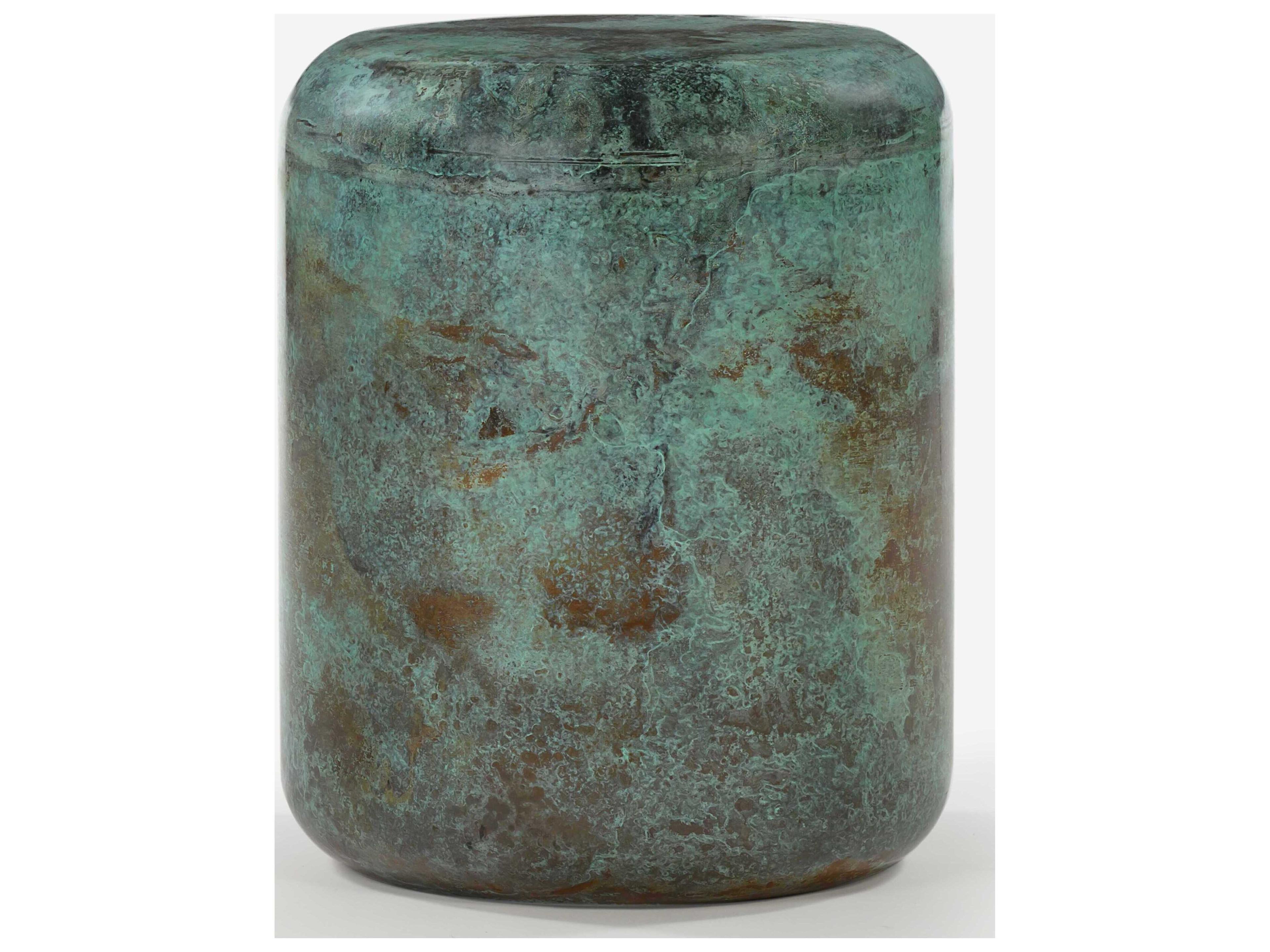 Moon Round Metal Green Patina End Table