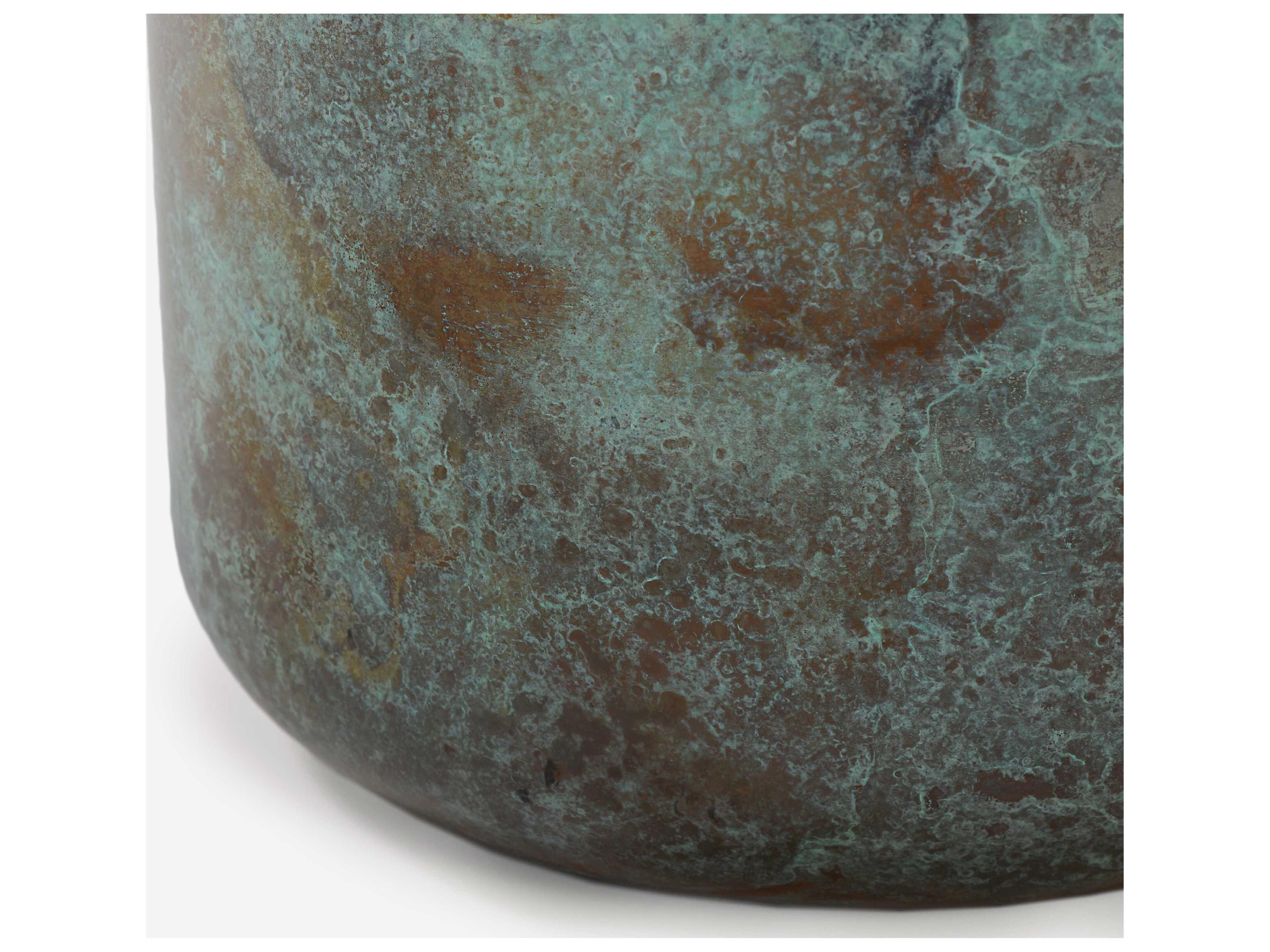 Union Home Moon Round Metal Green Patina End Table