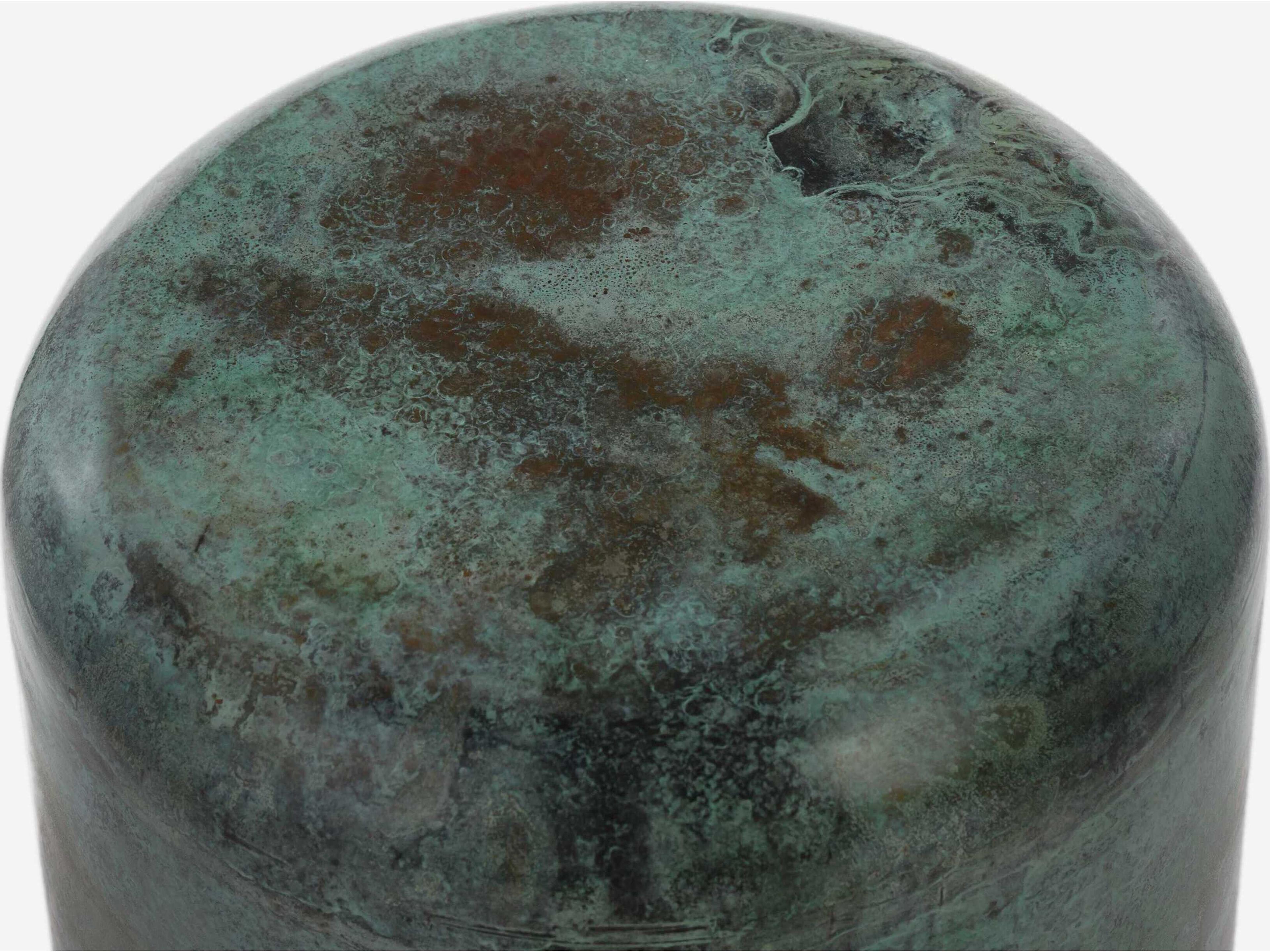 Union Home Moon Round Metal Green Patina End Table