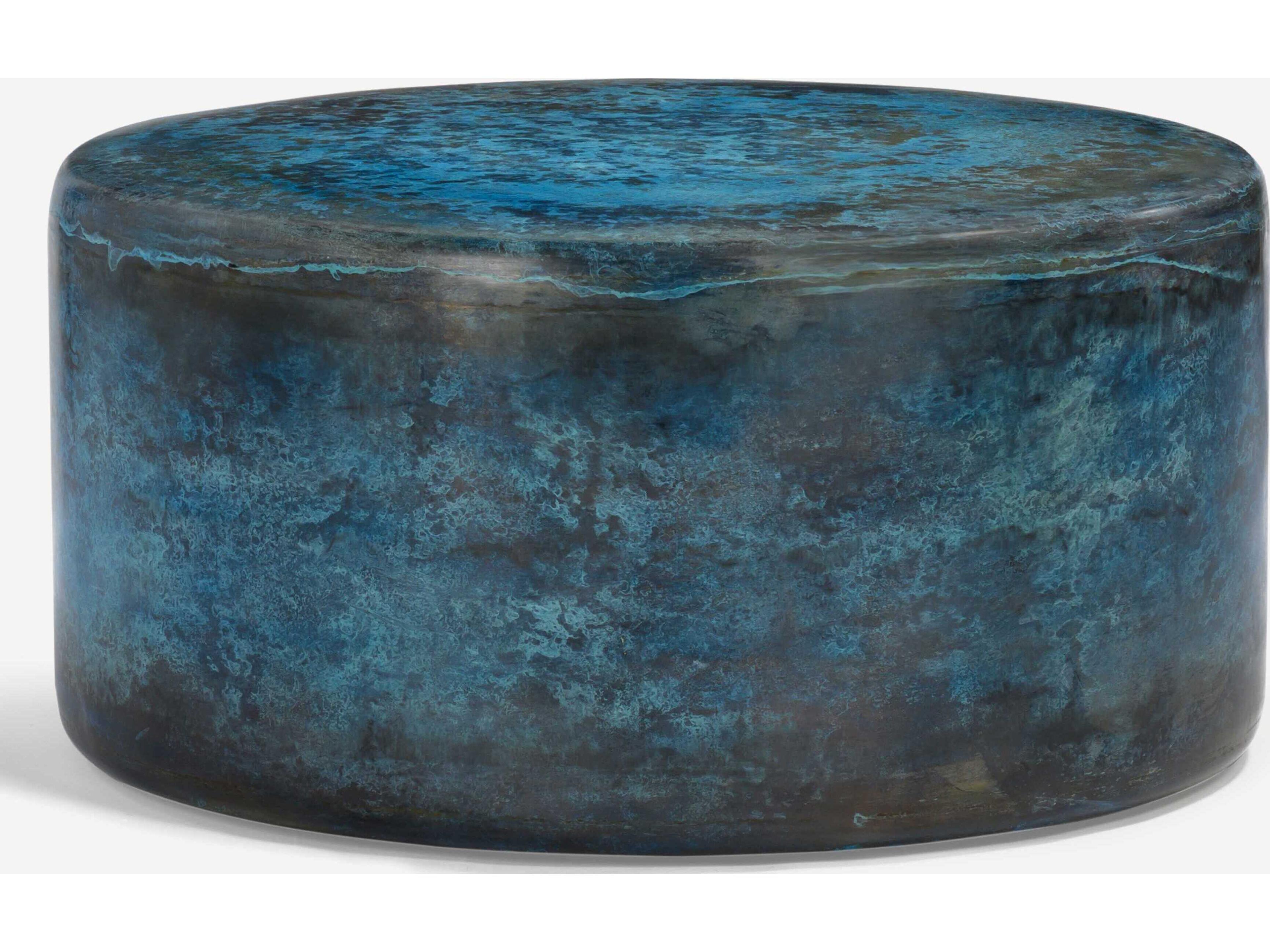 Moon Round Metal Blue Patina Coffee Table