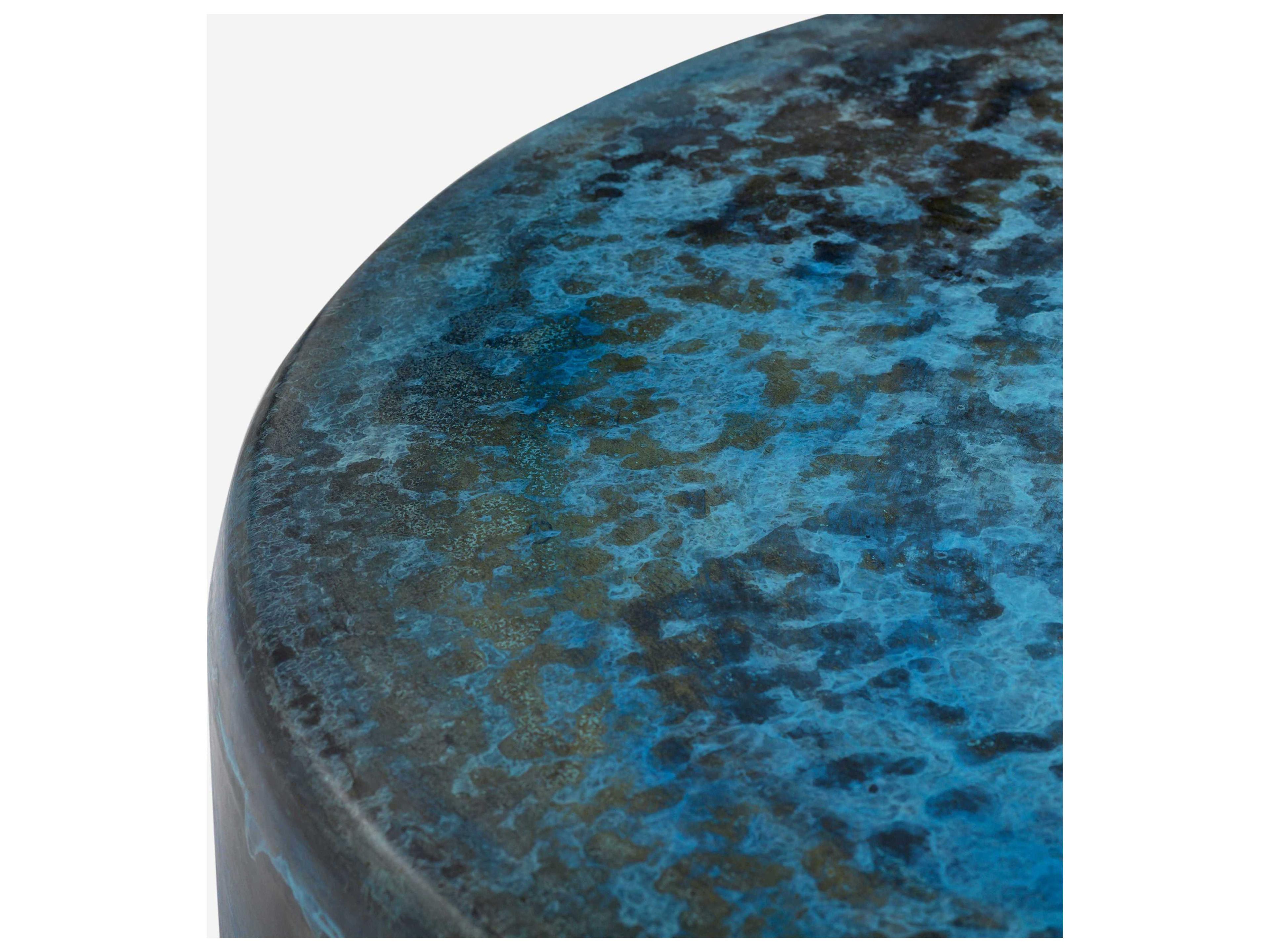 Union Home Moon Round Metal Blue Patina Coffee Table